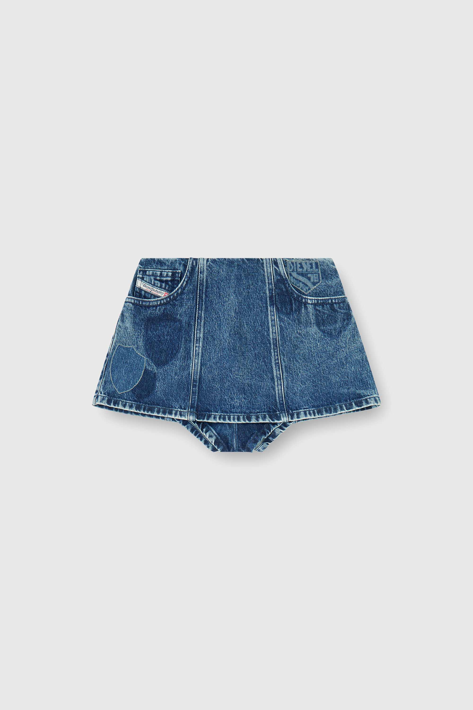 Diesel - DE-FIROVA-S, Woman's Denim peplum shorts with shadow patches in Medium blue - 2