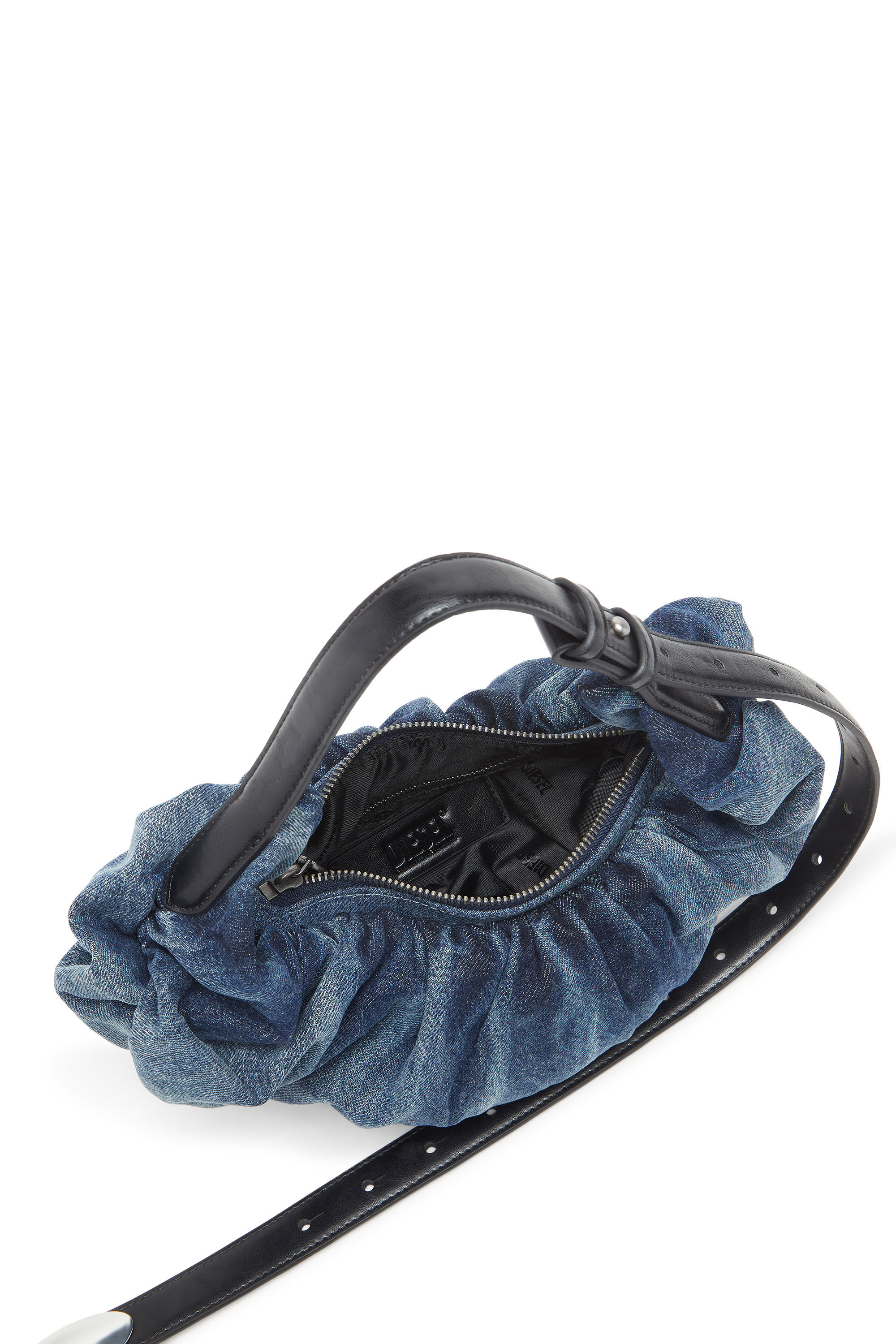 Diesel - GRAB-D HOBO S, Woman's Grab-D-Small scrunched hobo bag in treated denim in Medium blue - 3