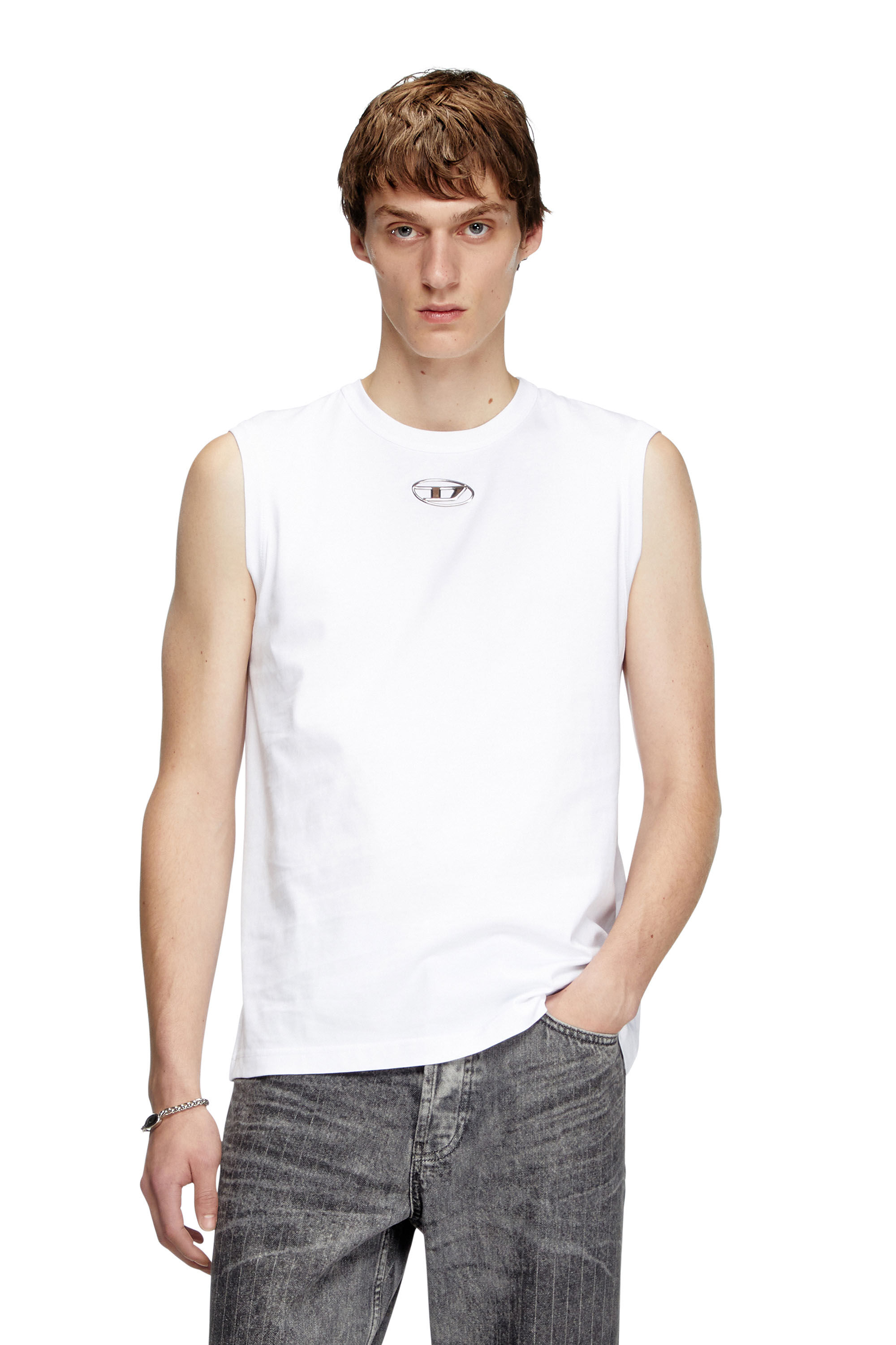 Men's Tank top with metallic Oval D | White | Diesel