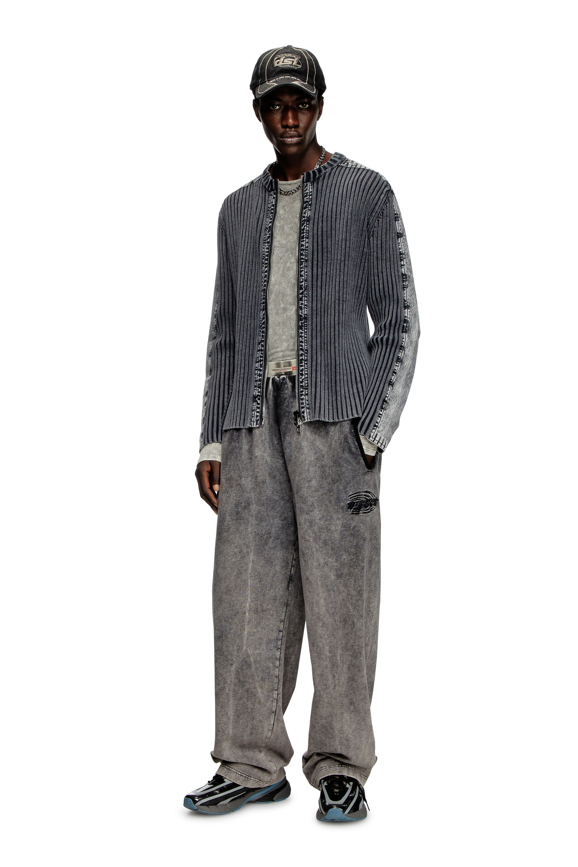 Diesel - K-MATTY, Man's Zip-up cardigan with contrast panels in Dark grey - 1