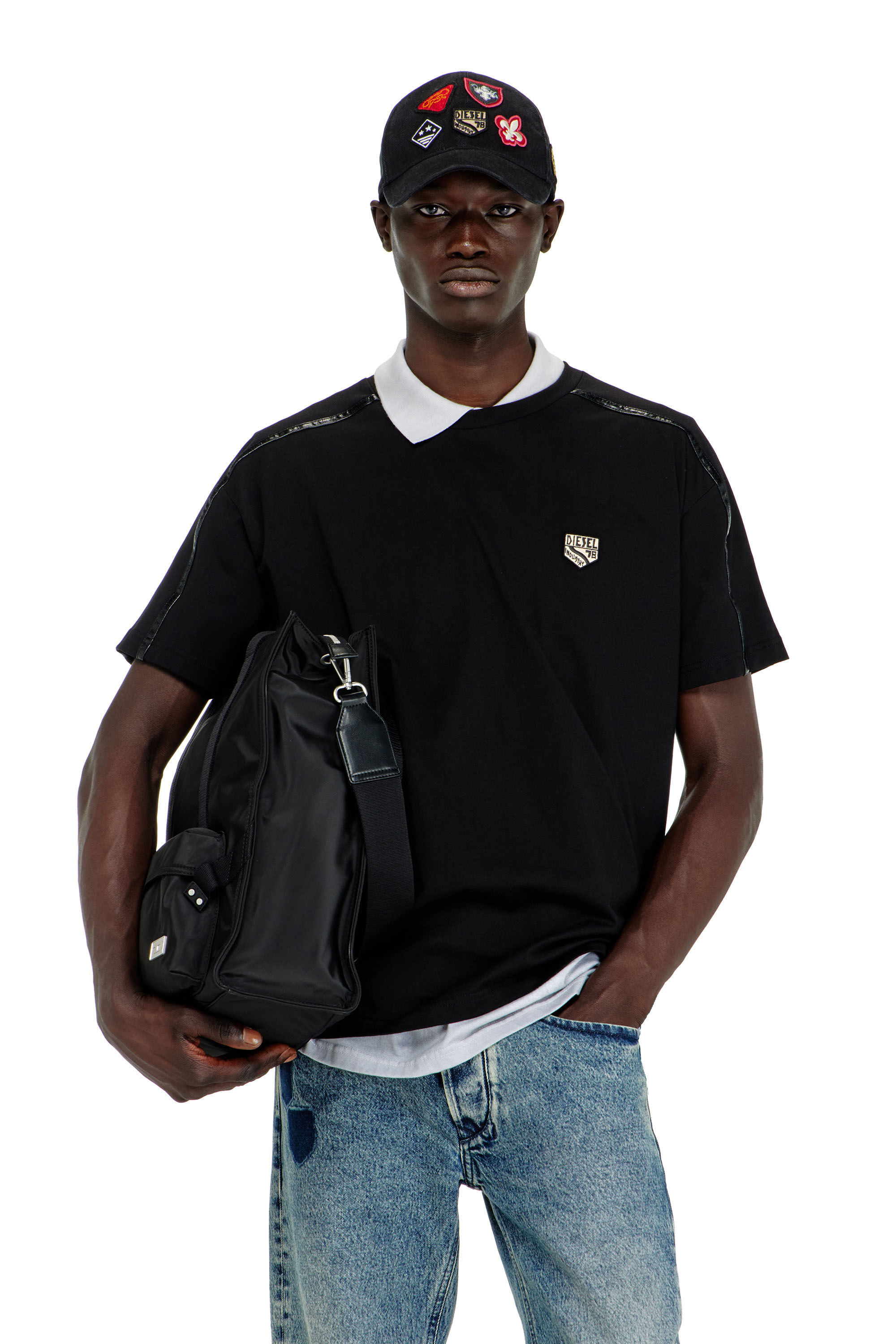 Diesel - T-NORM-FL, Man's T-shirt with contrast trims and logo patch in null - 3