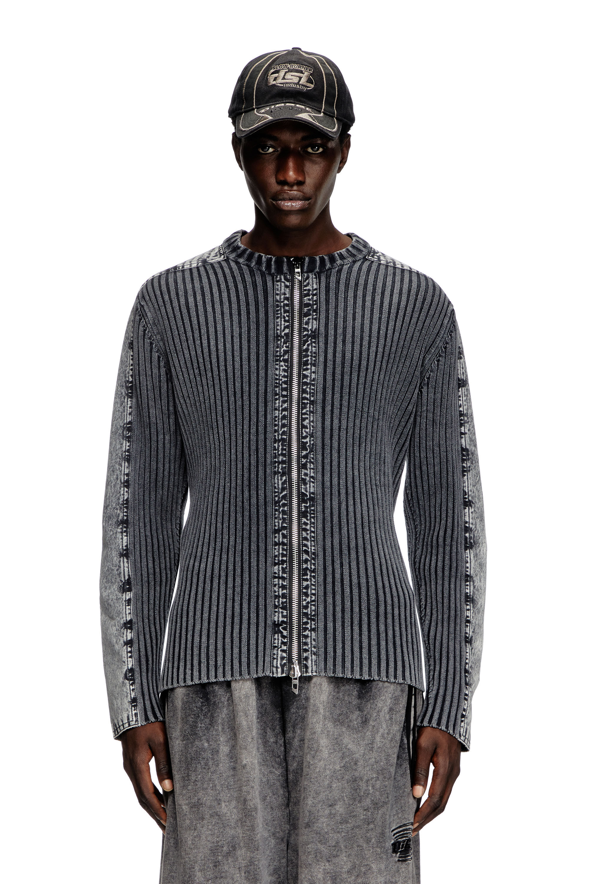 Diesel - K-MATTY, Man's Zip-up cardigan with contrast panels in Dark grey - 3