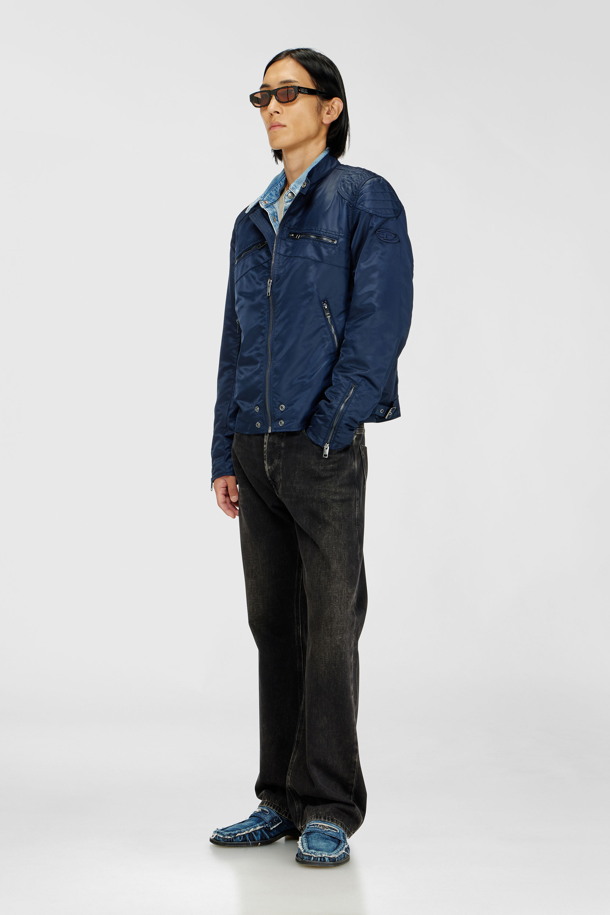 Diesel - J-GLORY-T92, Man's Nylon jacket with quilted shoulders and zip pockets in Blue - 1