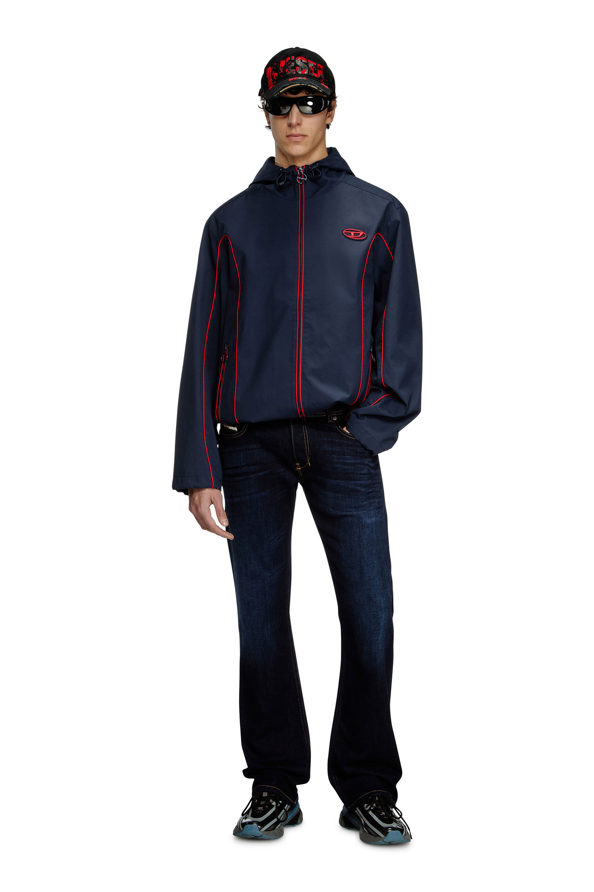 Diesel - J-HIVES, Man's Windbreaker with contrast piping in Dark Blue - 1