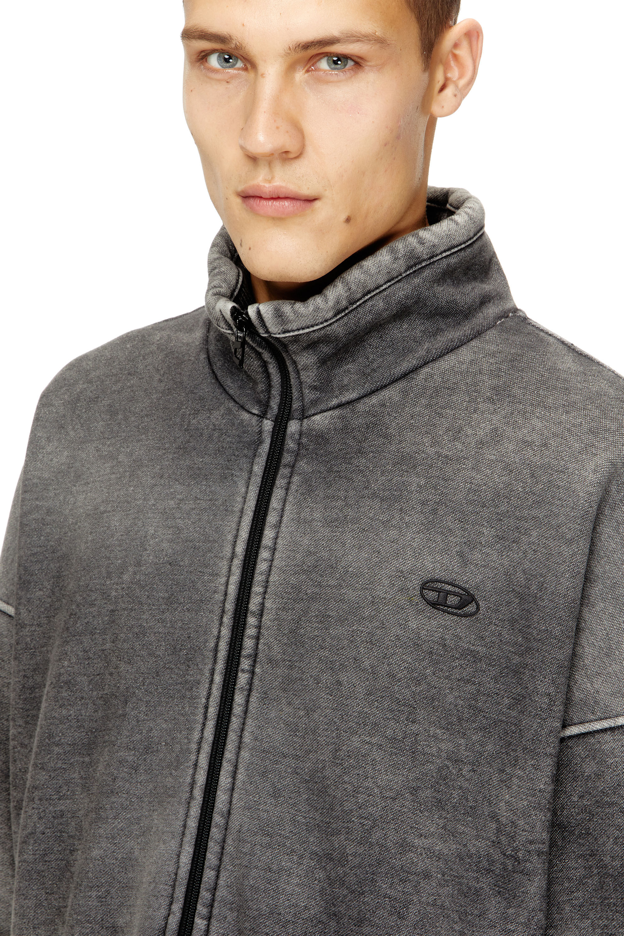 Diesel - S-BATEL-V1, Man's Teddy-lined zip jacket with denim effect in Grey - 5