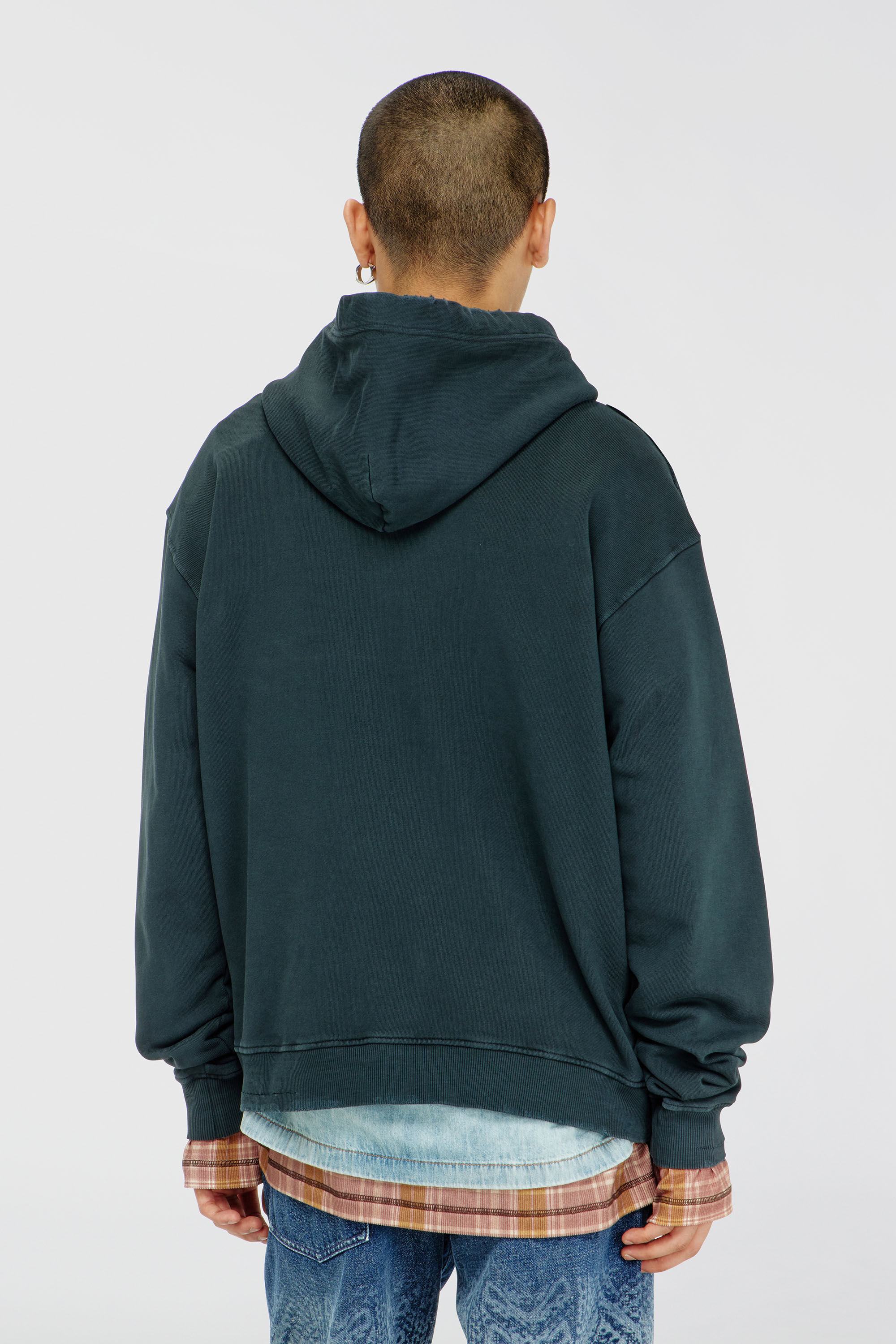 Diesel - S-NORM-HOOD-CRYSTALS, Man's Hoodie with rips and crystal details in Dark Green - 4