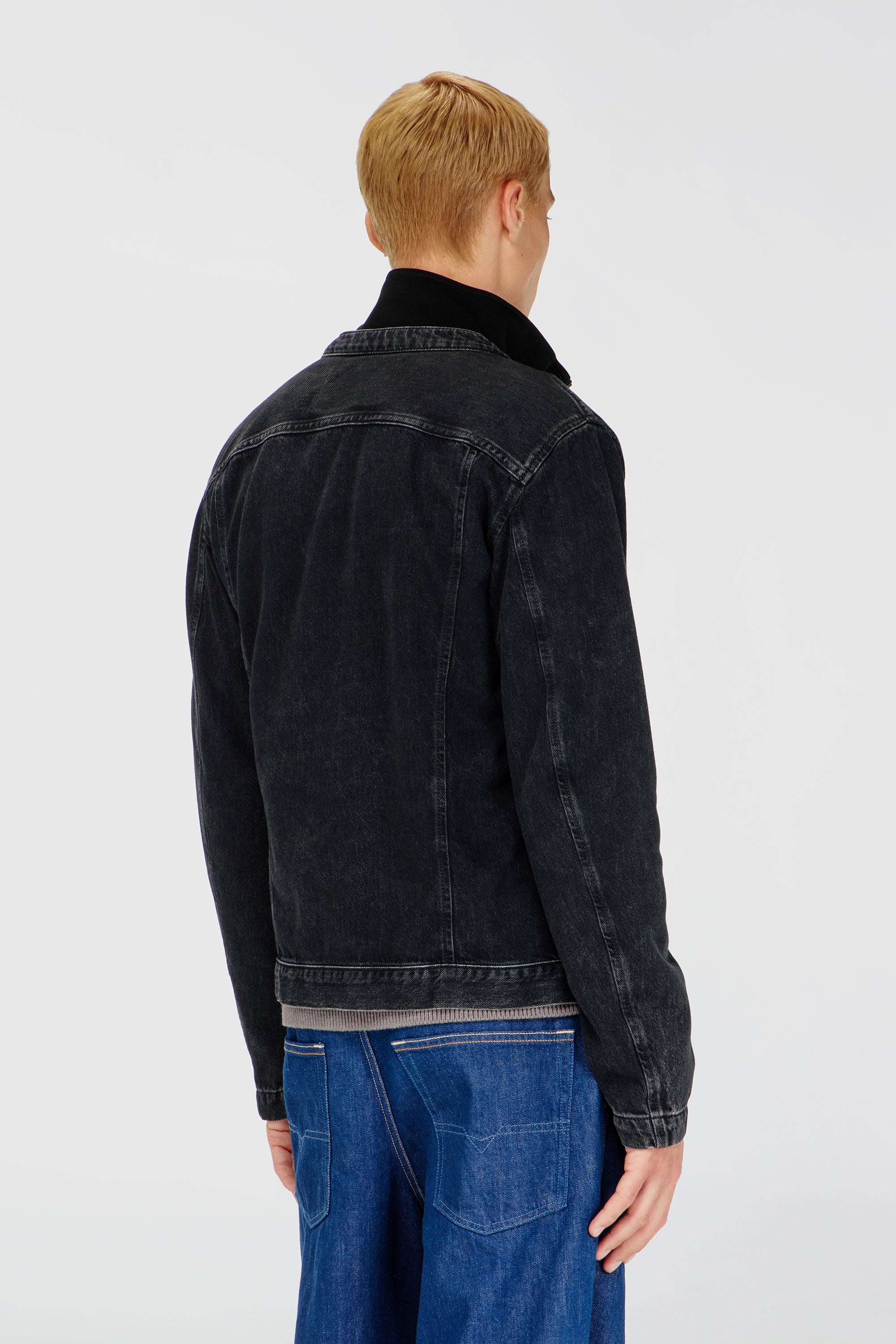 Diesel - D-GLORY, Man's Moto jacket in clean-wash denim in Black - 4