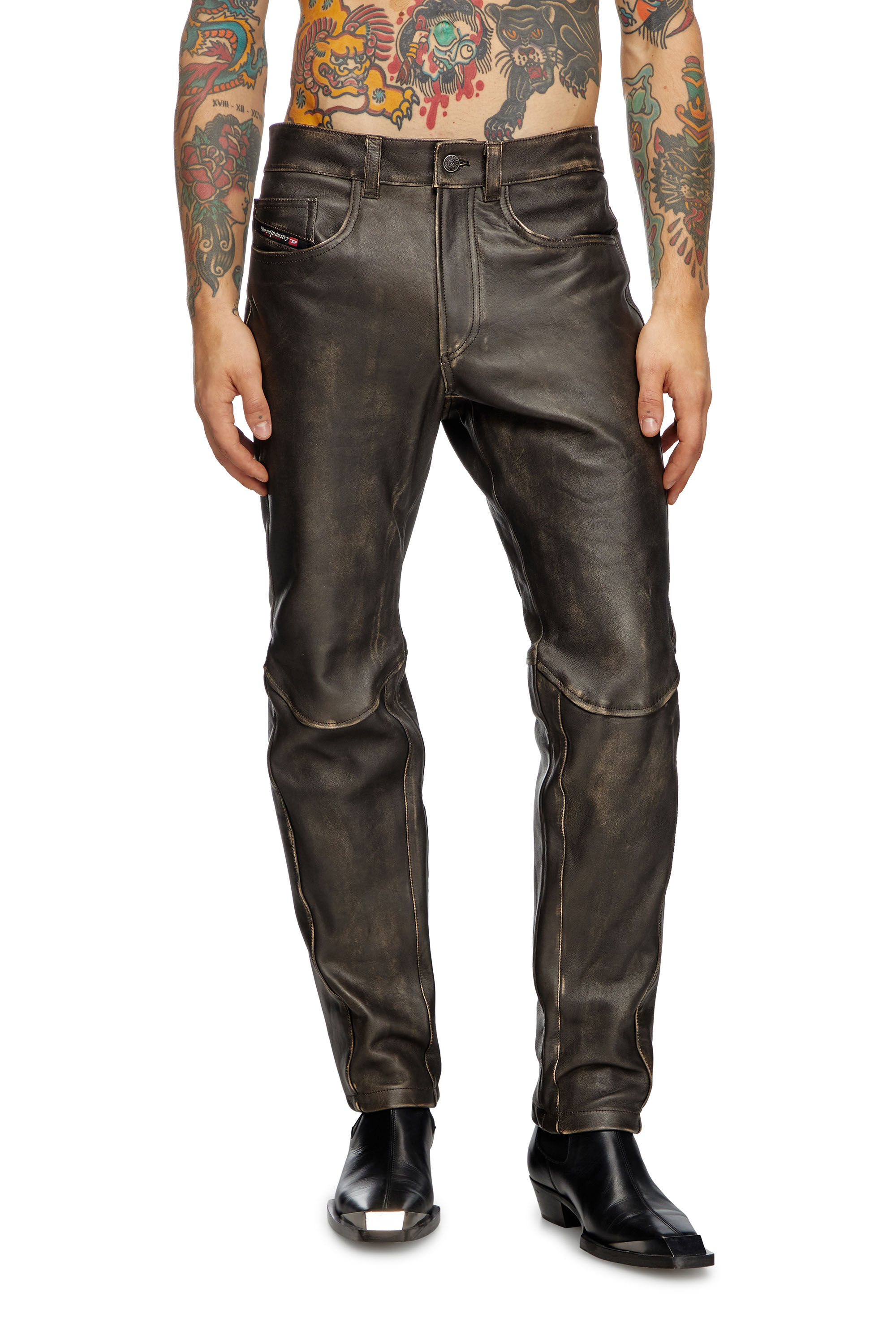 Diesel - P-NASH-LEAT, Man's Distressed leather pants in Black - 3