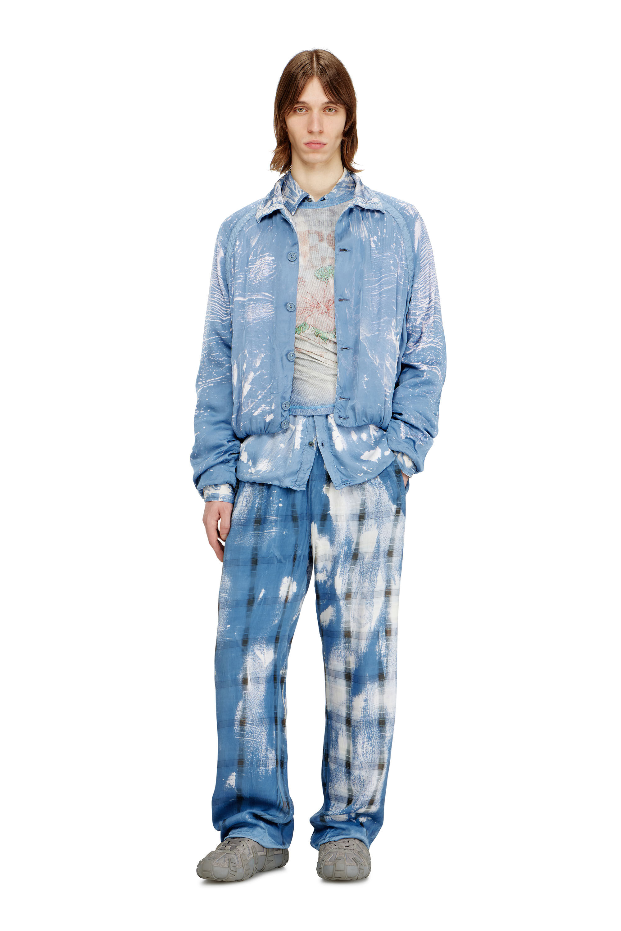 Diesel - P-OLLY, Man's Track pants with check X-ray effect in Blue - 1