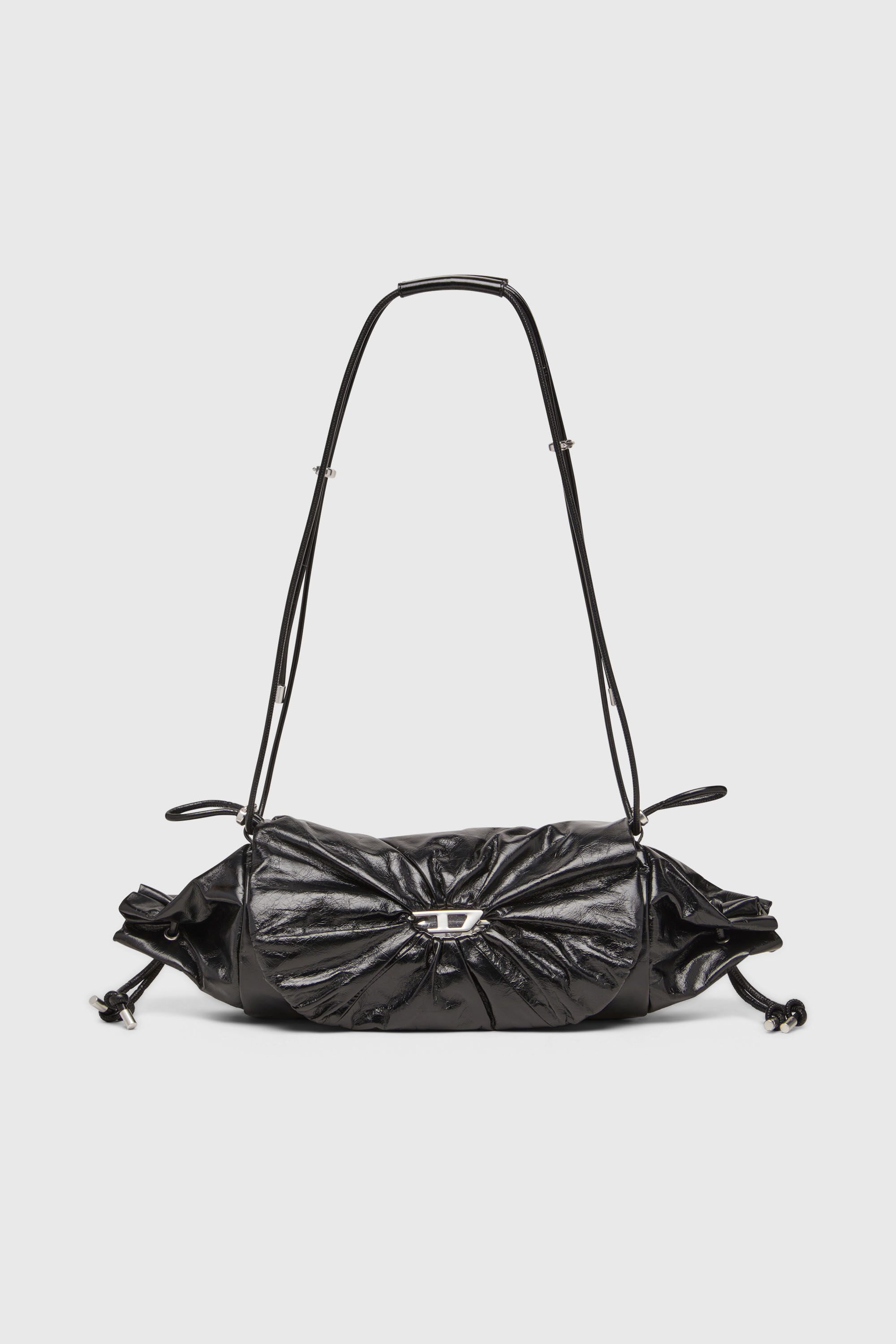 Diesel - SCRUNCH-D SHOULDER M, Woman's Scrunch-D-Shoulder bag in scrunched shiny leather in Black - 2