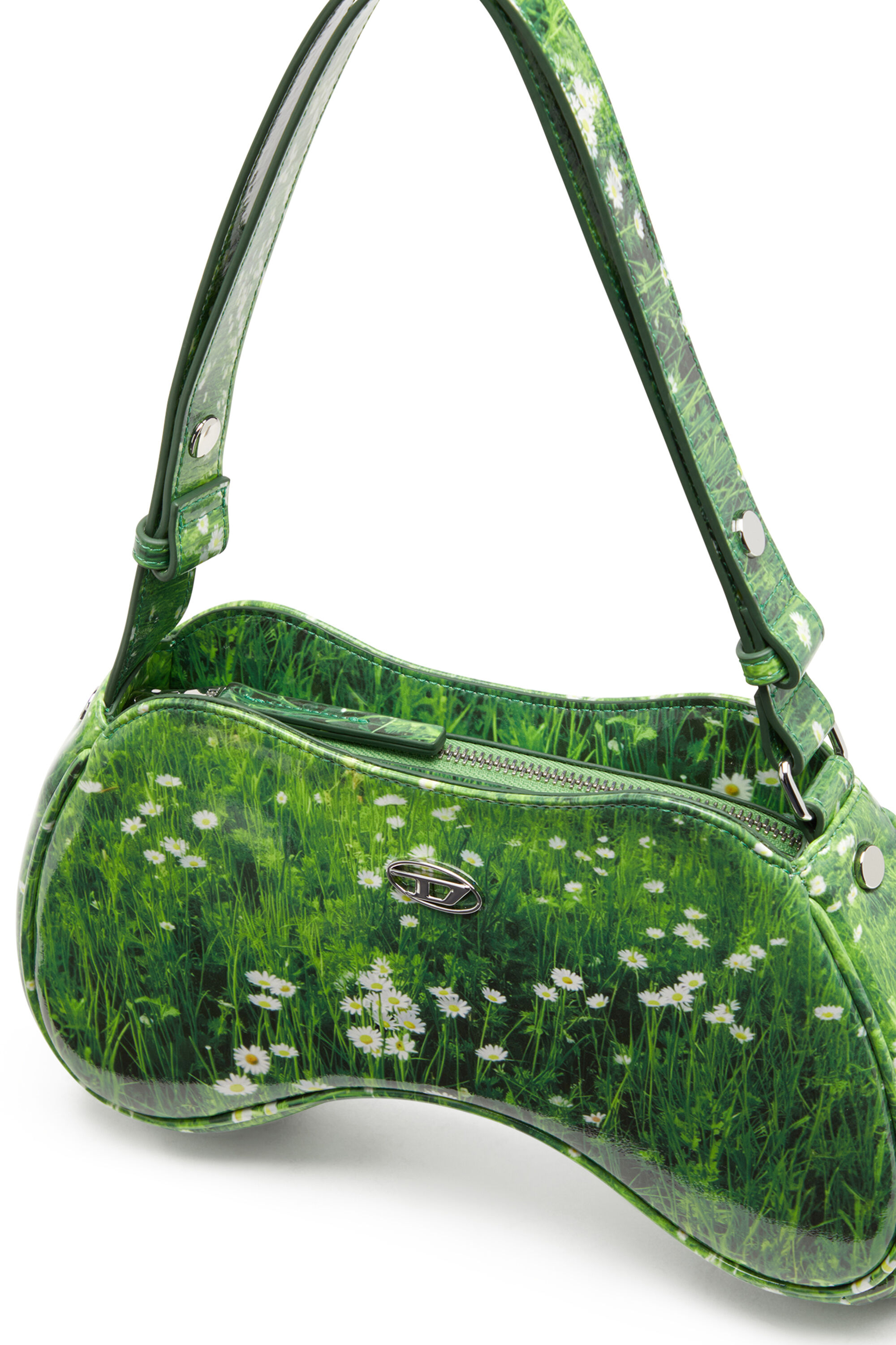 Diesel - PLAY SHOULDER, Woman's Play-Glossy shoulder bag with print in Green - 2