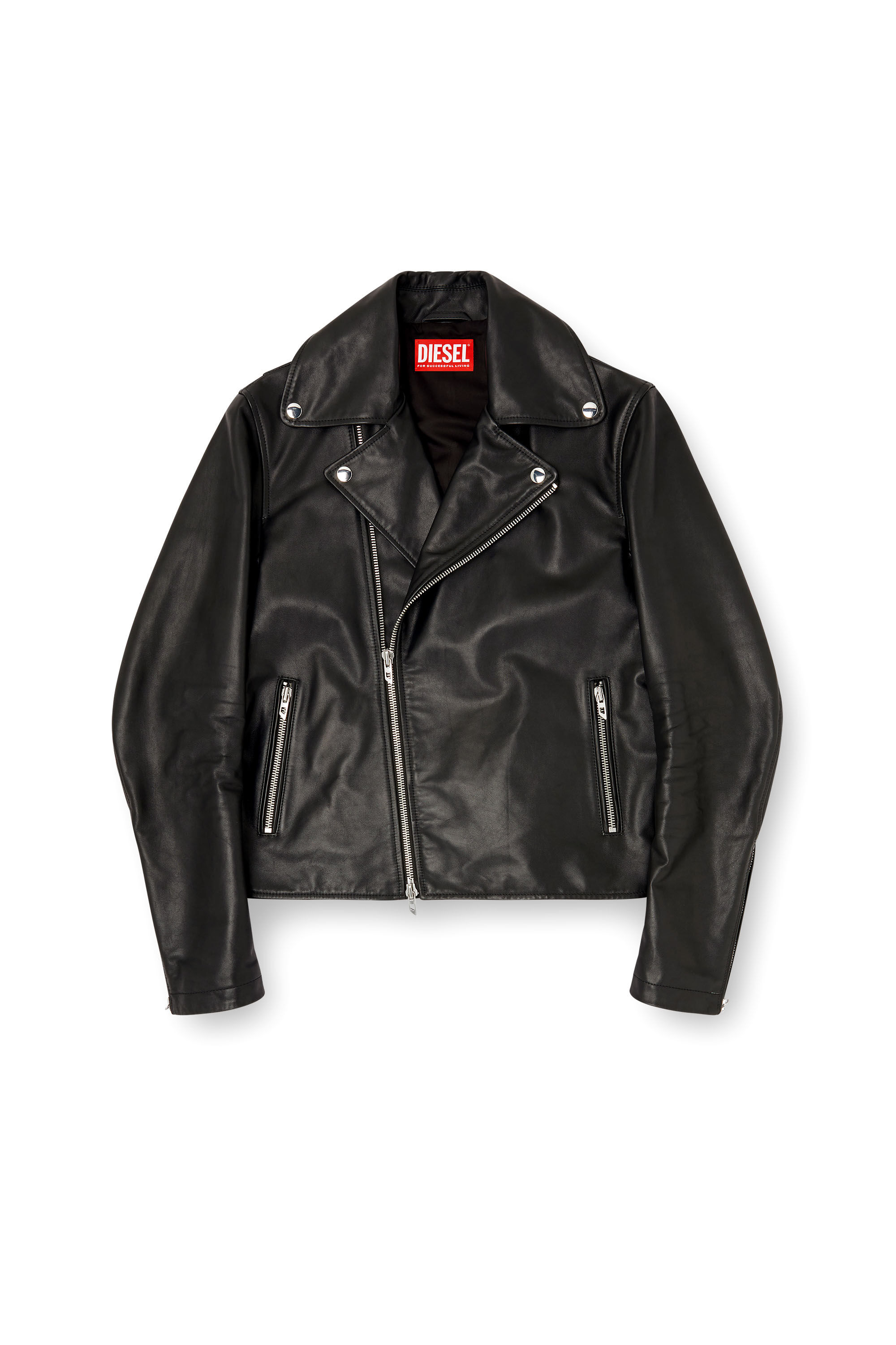 Diesel - L-EO-WRD, Man's Biker jacket in waxed leather in Black - 2