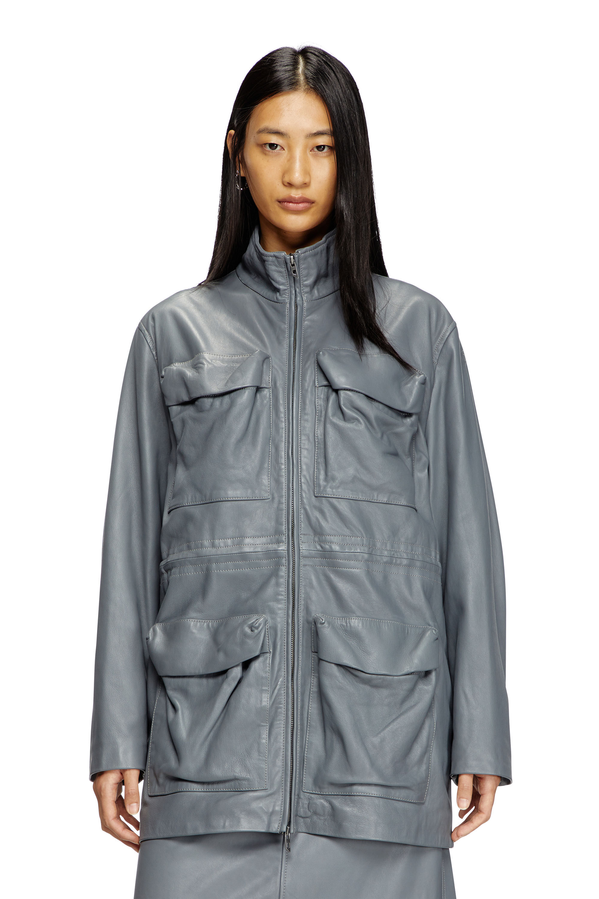 Diesel - L-WEN, Woman's Leather field jacket in Grey - 3