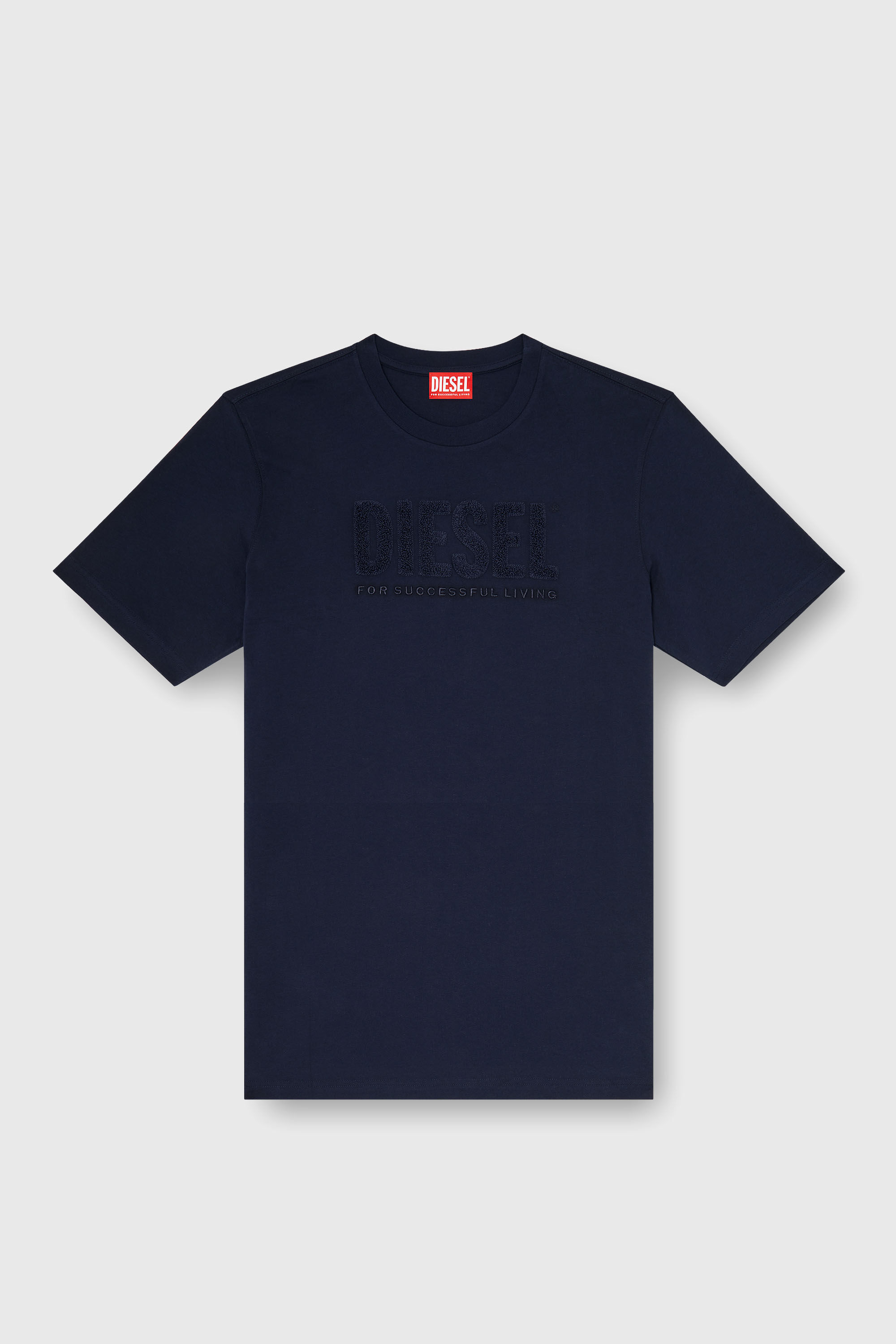 Diesel - T-JUST-OVA-T92, Man's Cotton T-shirt with tonal Diesel logo print in Blue - 2
