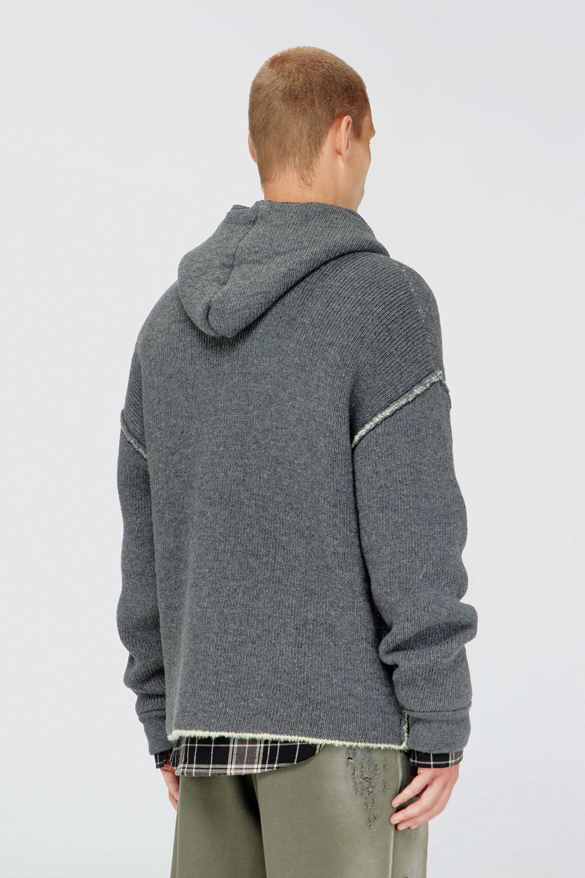 Diesel - K-BOUBBY, Man's Zip-up hoodie in dual-texture knit in Grey - 4