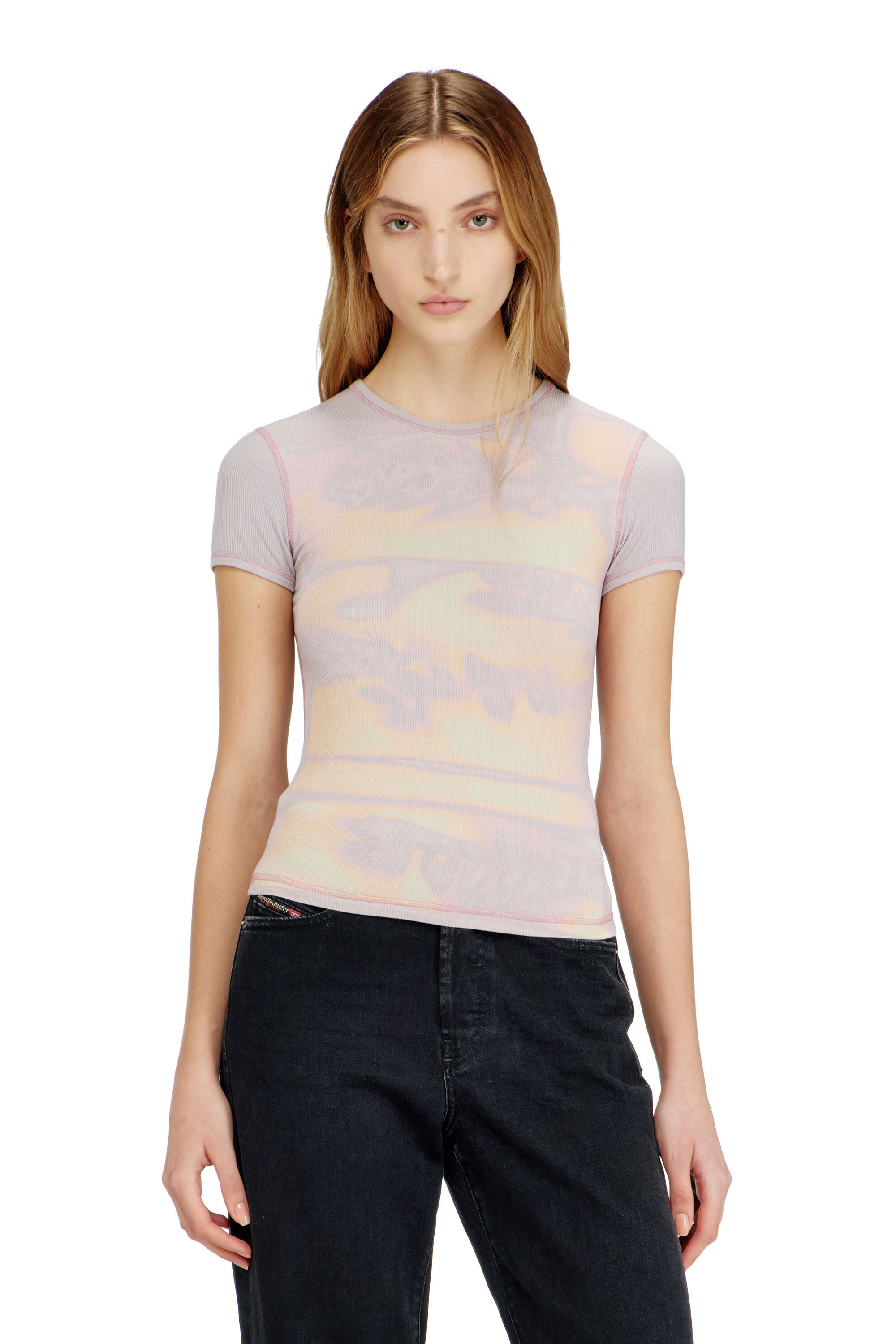 Diesel - T-ELE-LONG-AA1, Woman's Slim jersey top with graphic print in null - 2