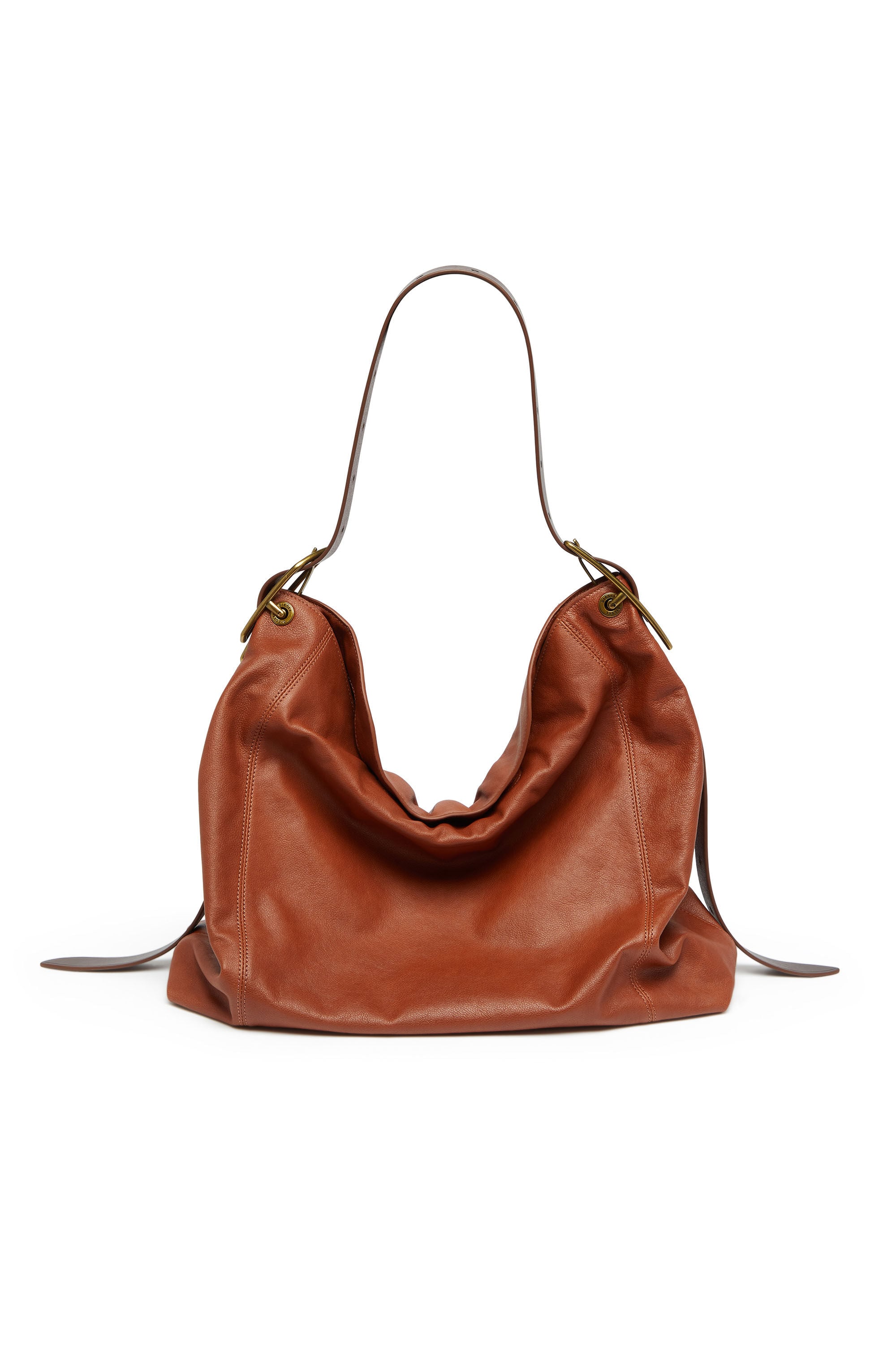 Diesel - D-LINE HOBO L, Woman's D-Line-Hobo bag in shiny wrinkled leather in Brown - 1