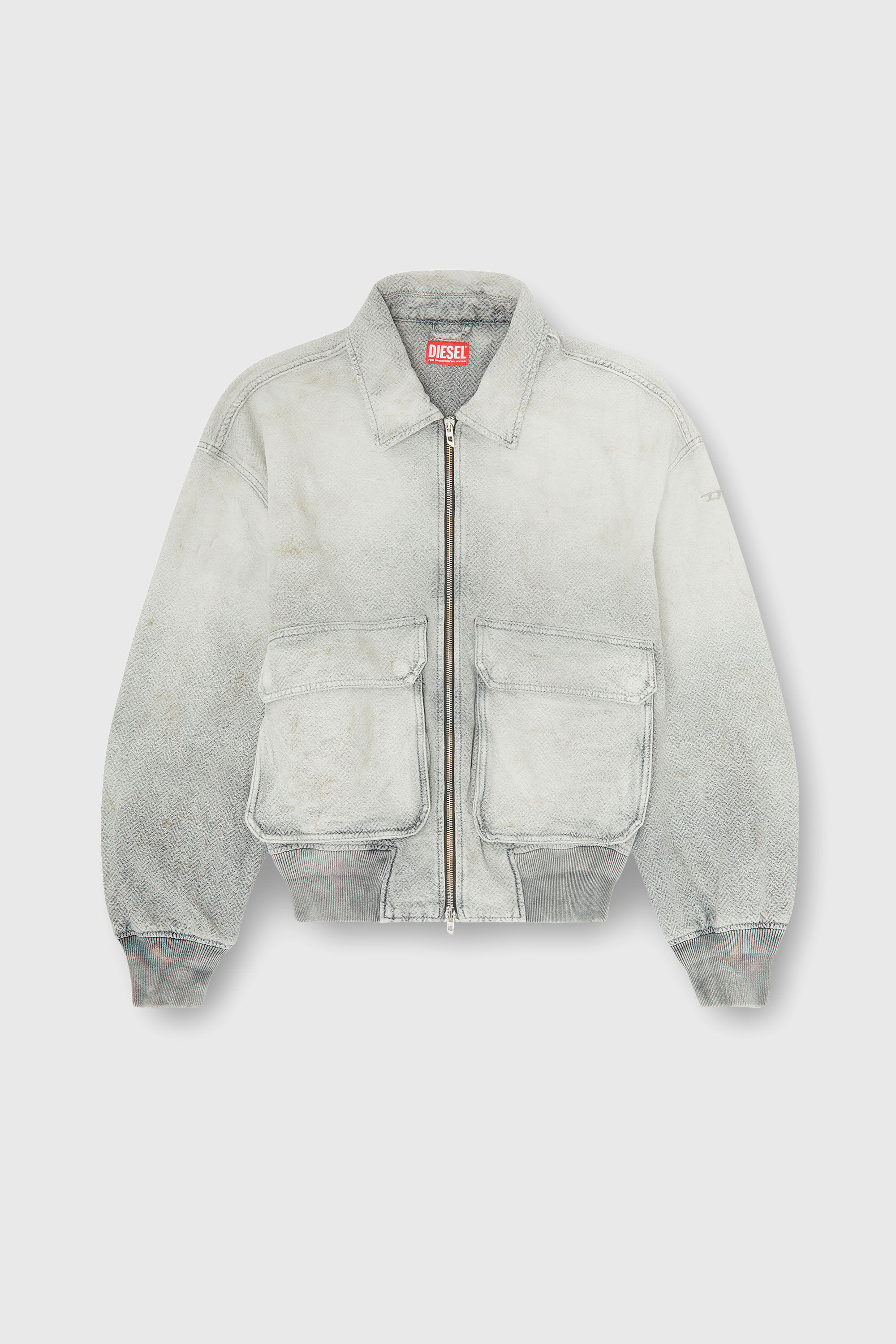 Diesel - D-KURZ, Unisex's Jacket in distressed herringbone denim in Grey - 1