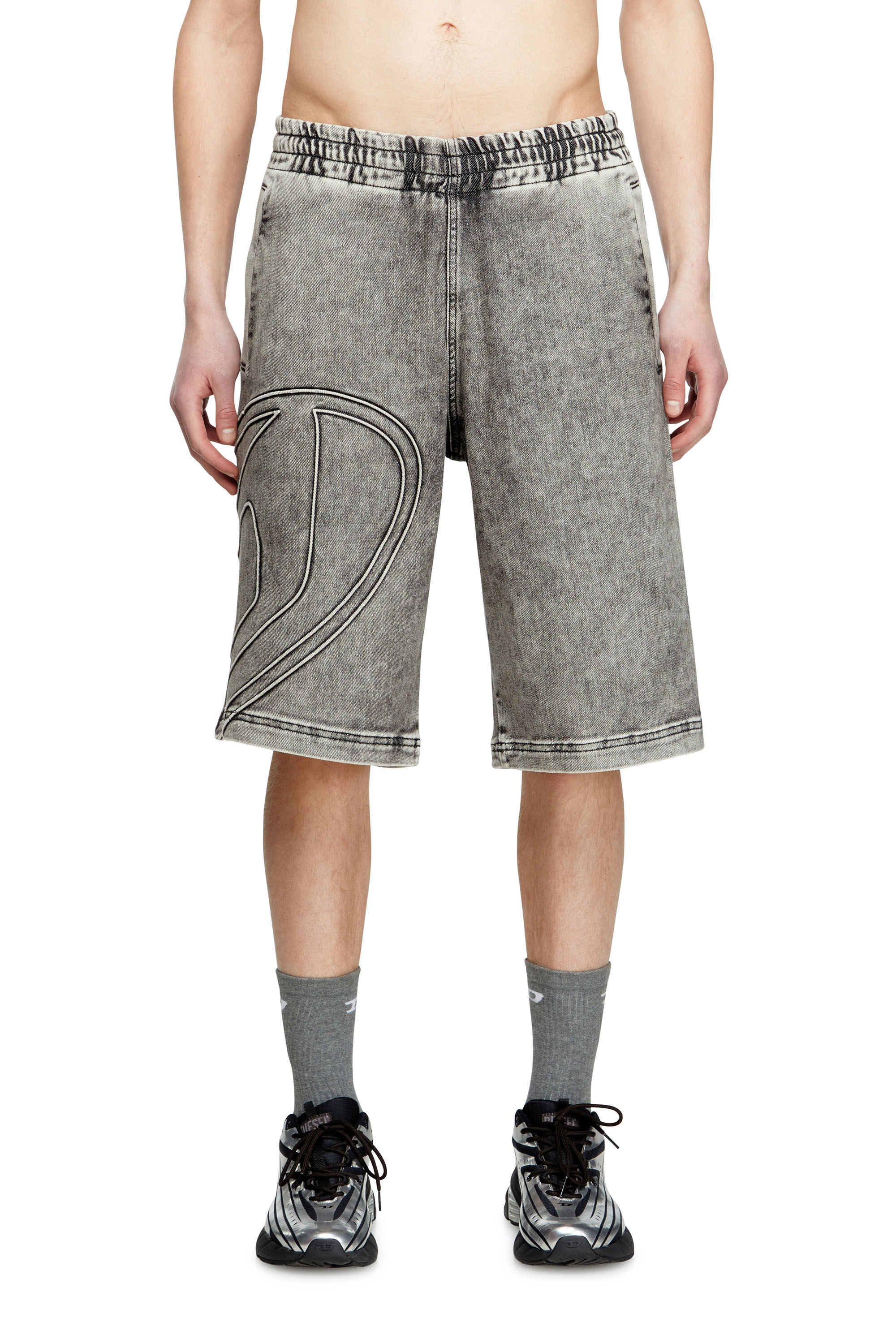 Diesel - D-ENNY-S TRACK, Unisex's Track Denim bermudas with Oval D in Grey - 3