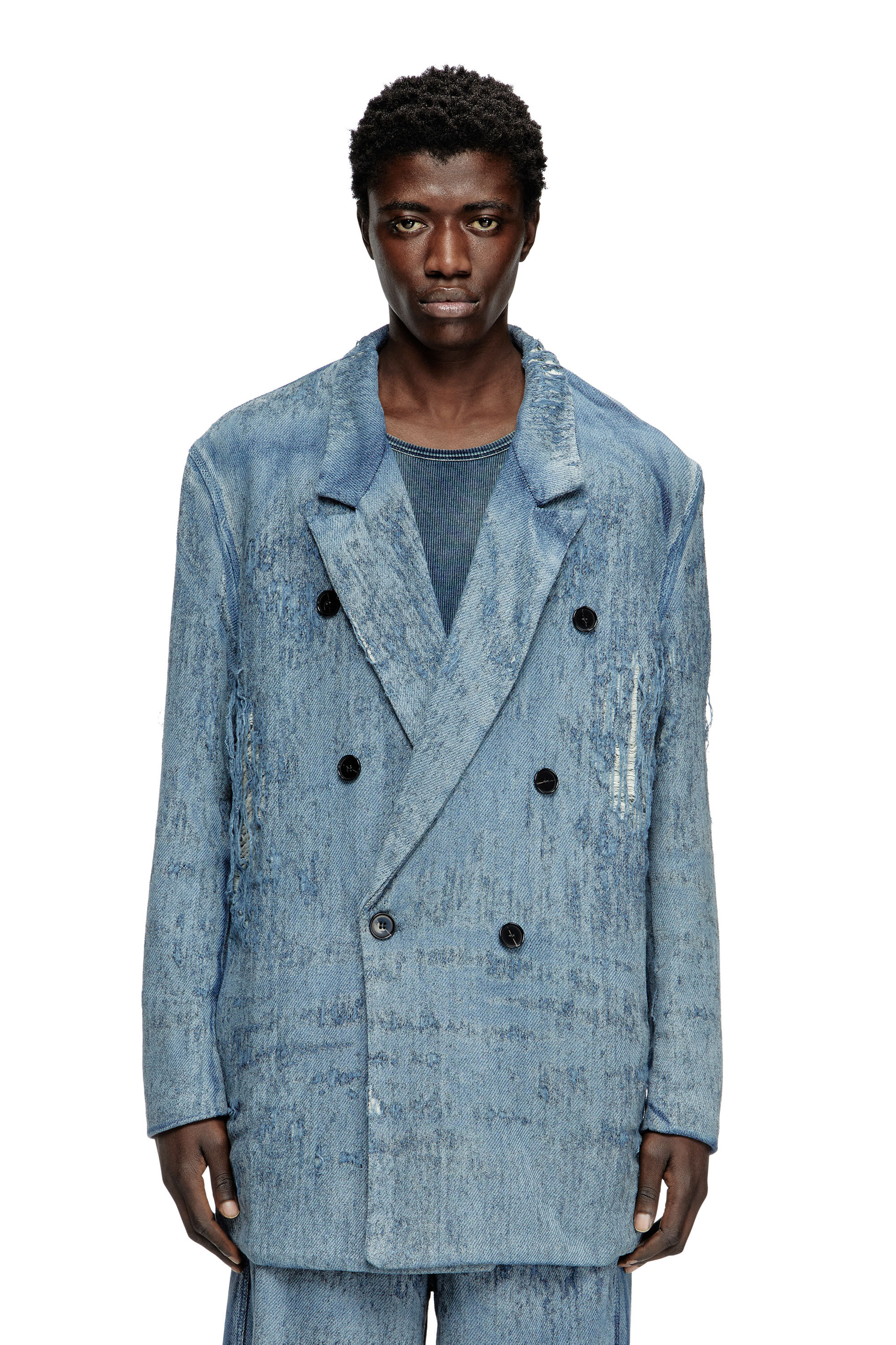 Diesel - D-PEKKA-FSG2, Unisex's Blazer in ultra-destroyed jacquard denim in Light Blue - 3