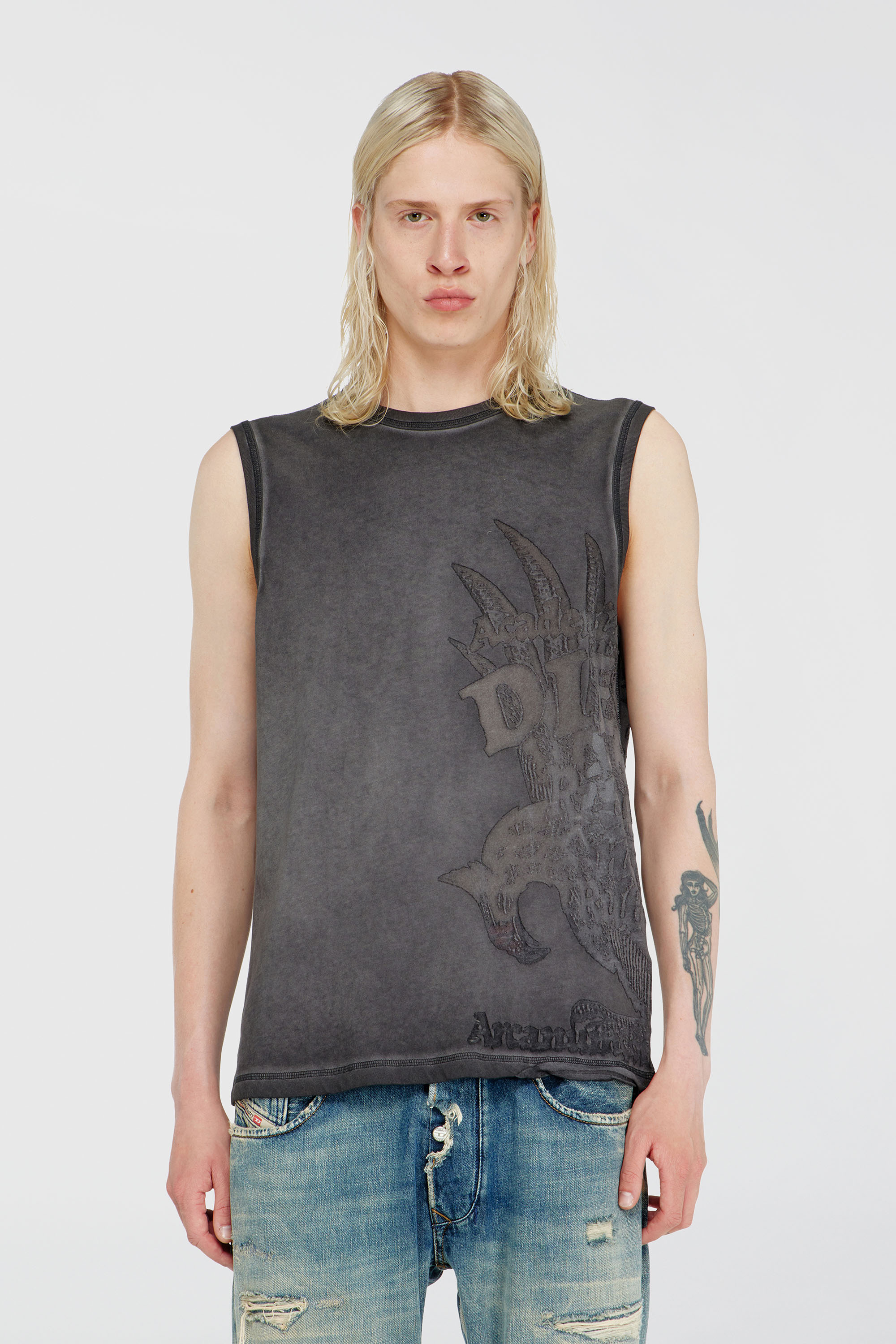 Diesel - T-RAWBISCO, Man's Sleeveless jersey top with embossed graphics in Dark grey - 5
