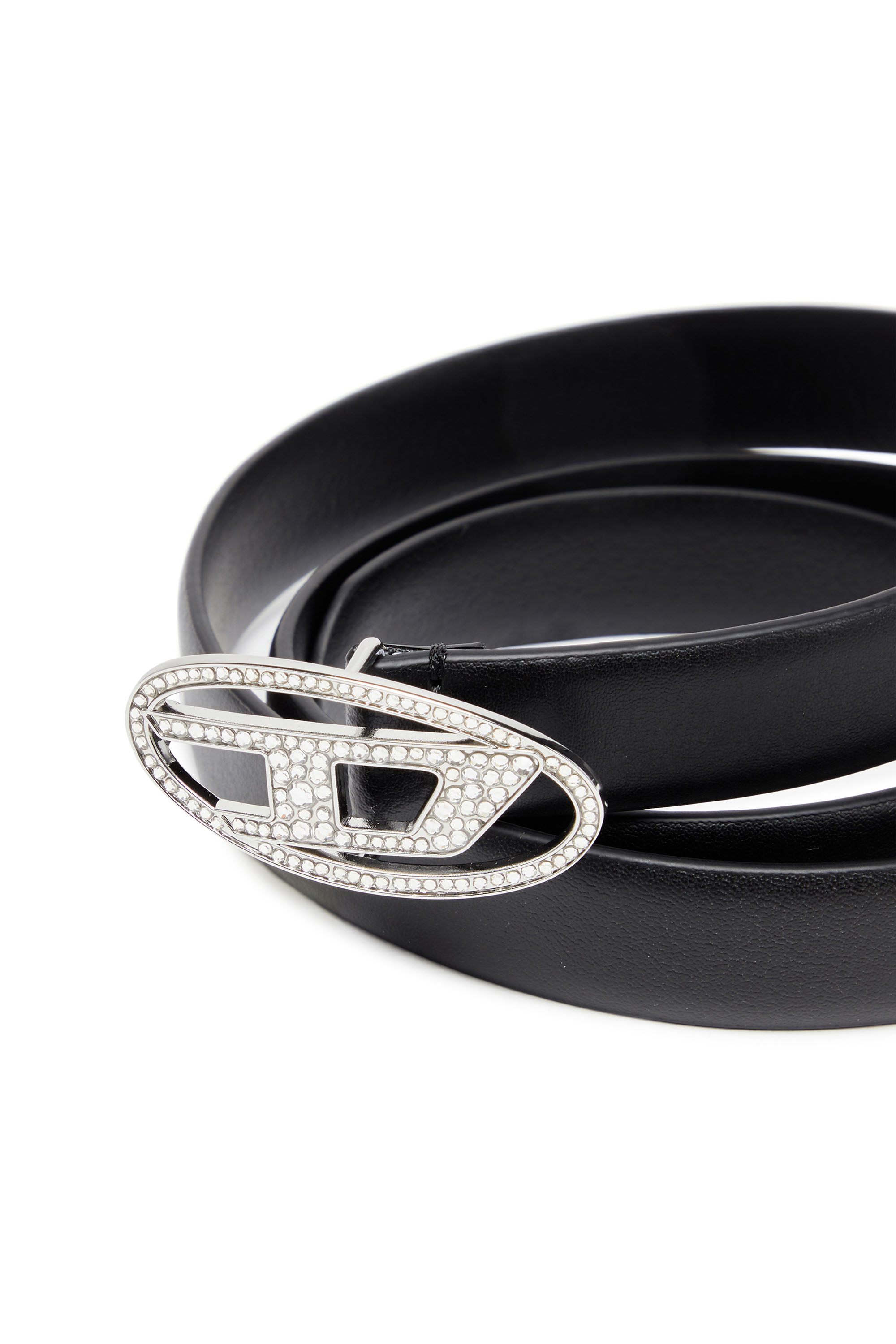 Diesel - B-1DR STRASS 20, Woman's 1.9cm slim leather belt with crystal buckle in Black - 3