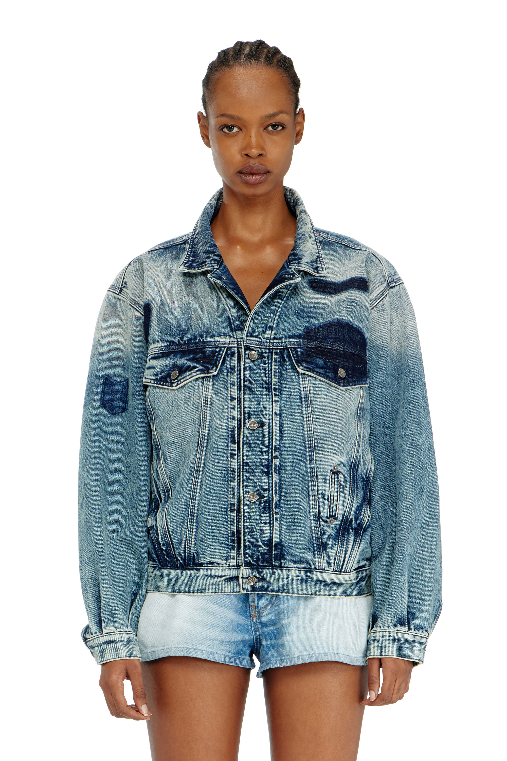 Diesel - D-DENVER-S2, Unisex's Trucker jacket with patch effects in Medium blue - 6