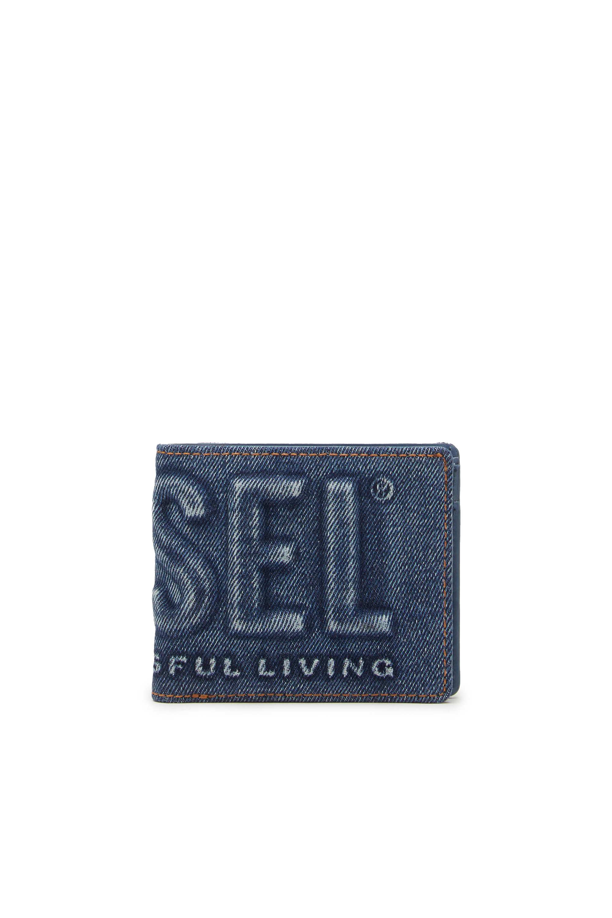 Bi-fold wallet in logo-embossed denim