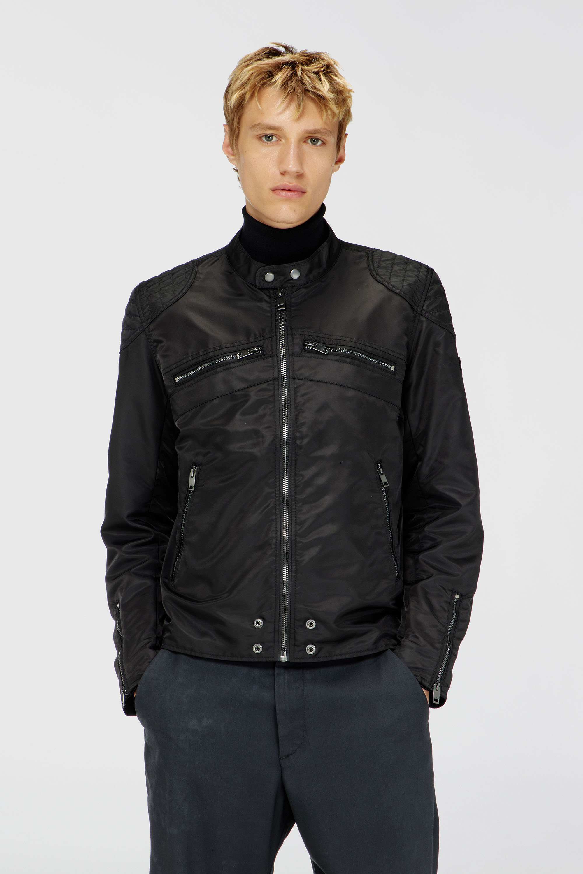 Diesel - J-GLORY-T92, Man's Nylon jacket with quilted shoulders and zip pockets in Black - 1