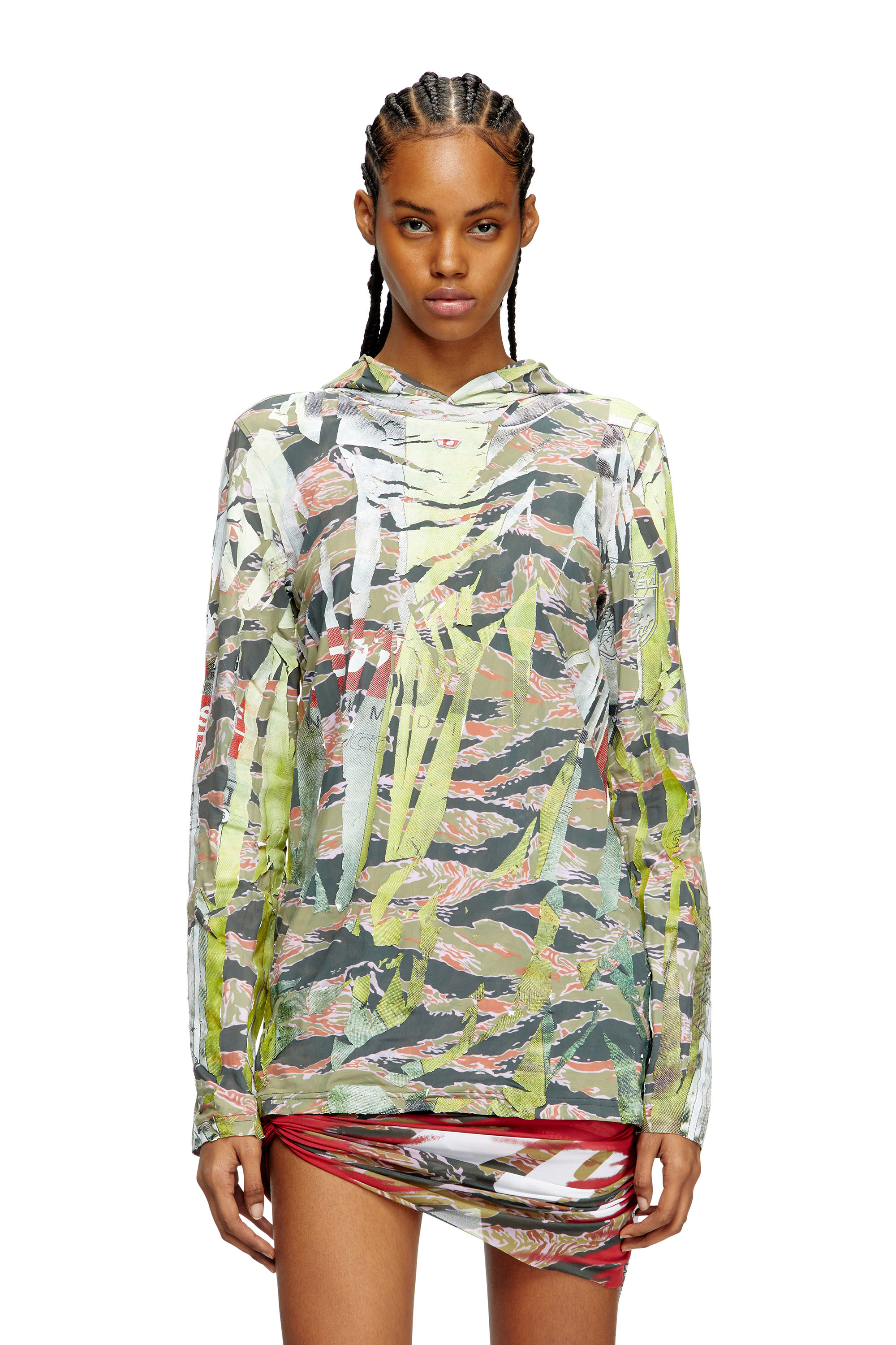 Diesel - T-GILLIS, Unisex's Camo hooded top with cracked over-print in Brown/Green - 5