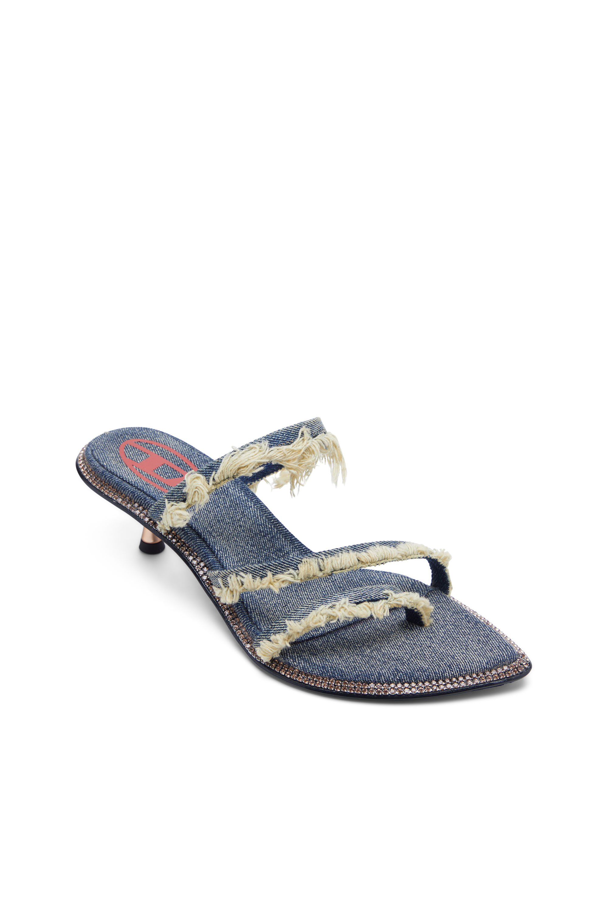 Women's D-Havanna Kittie-Frayed-denim mules with crystals