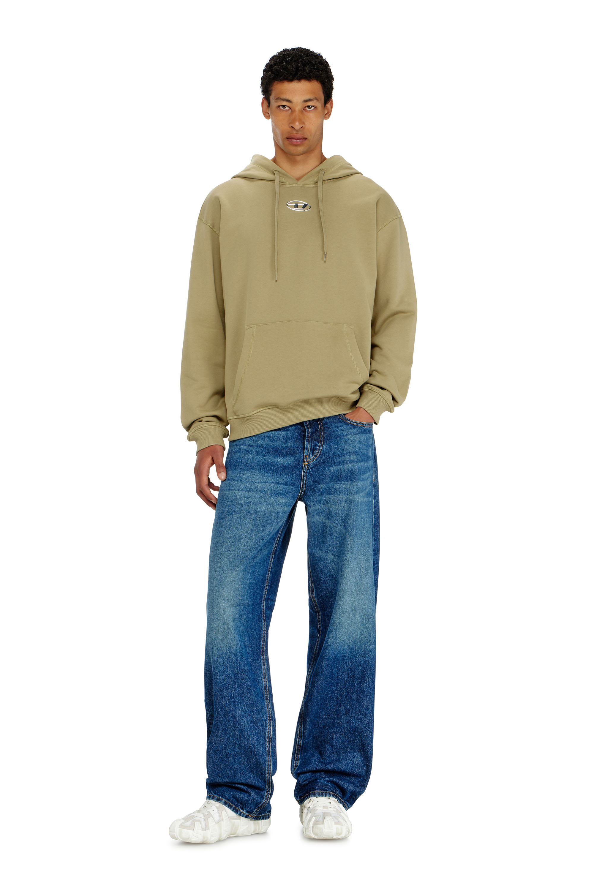 Diesel - S-NORM-HOOD-IOD, Man's Cotton hoodie with metallic Oval D in Olive Green - 1