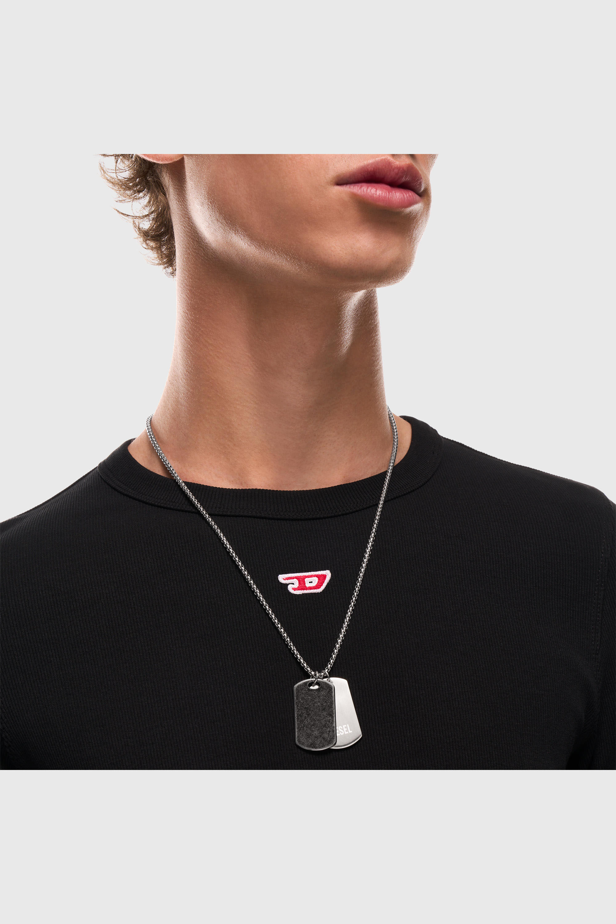 Diesel - DX1749040, Unisex's Stainless steel denim texture dog tag necklace in Silver - 4