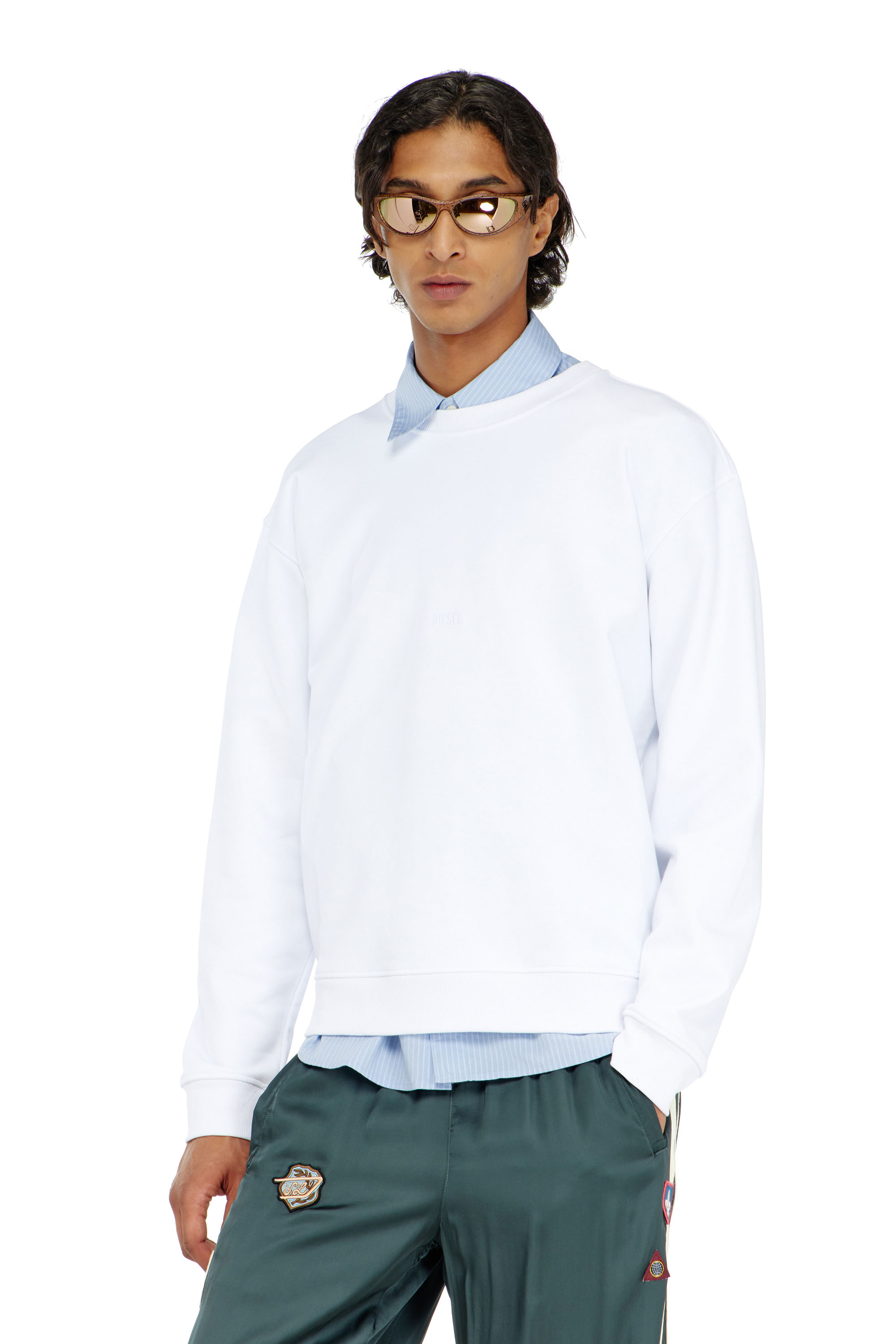 Diesel - S-NORM-AA5, Man's Cotton sweatshirt with micro logo embroidery in White - 1