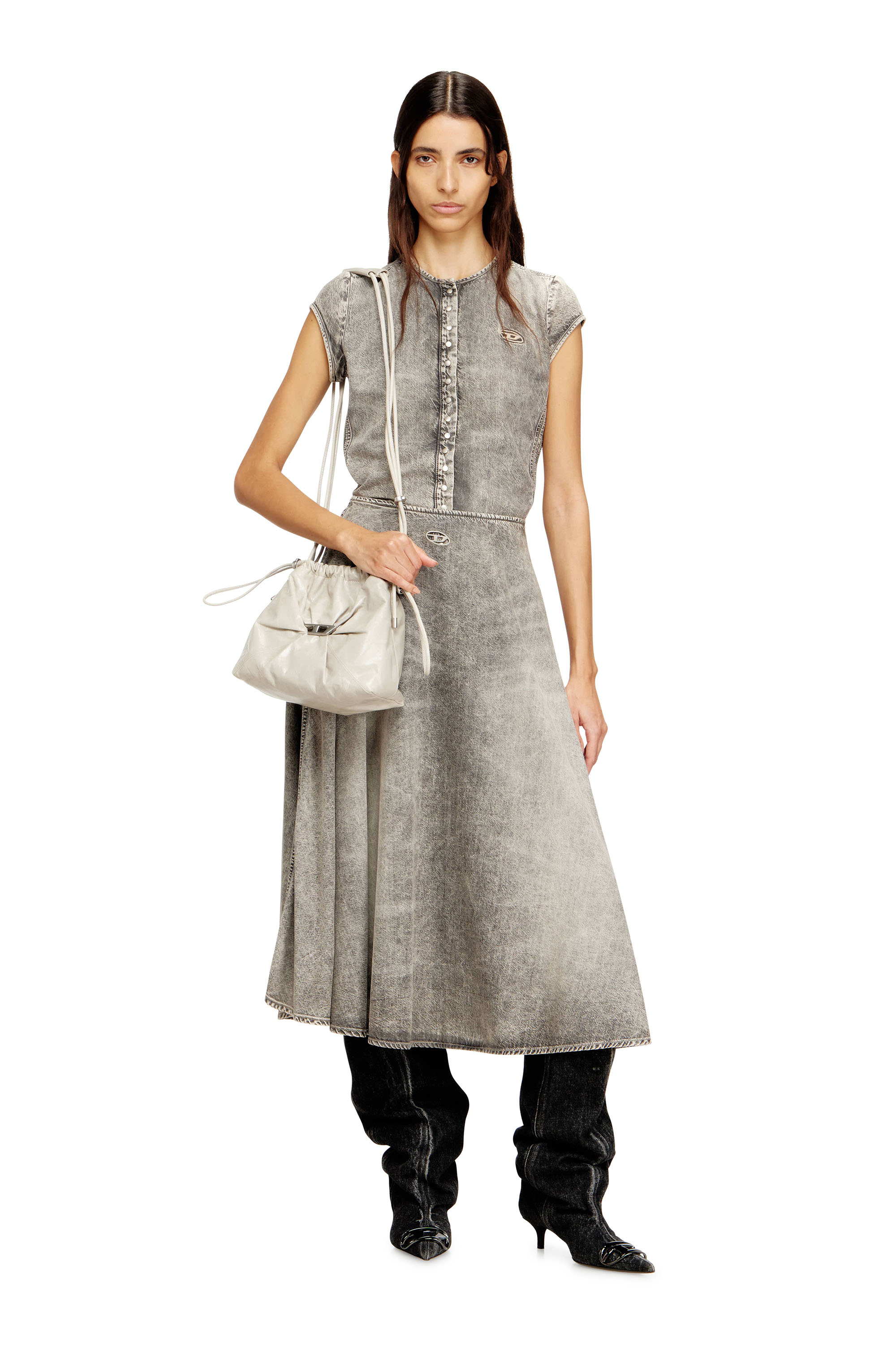 Diesel - SCRUNCH-D BUCKET, Woman's Scrunch-D-Bucket bag in shiny wrinkled leather in White - 2