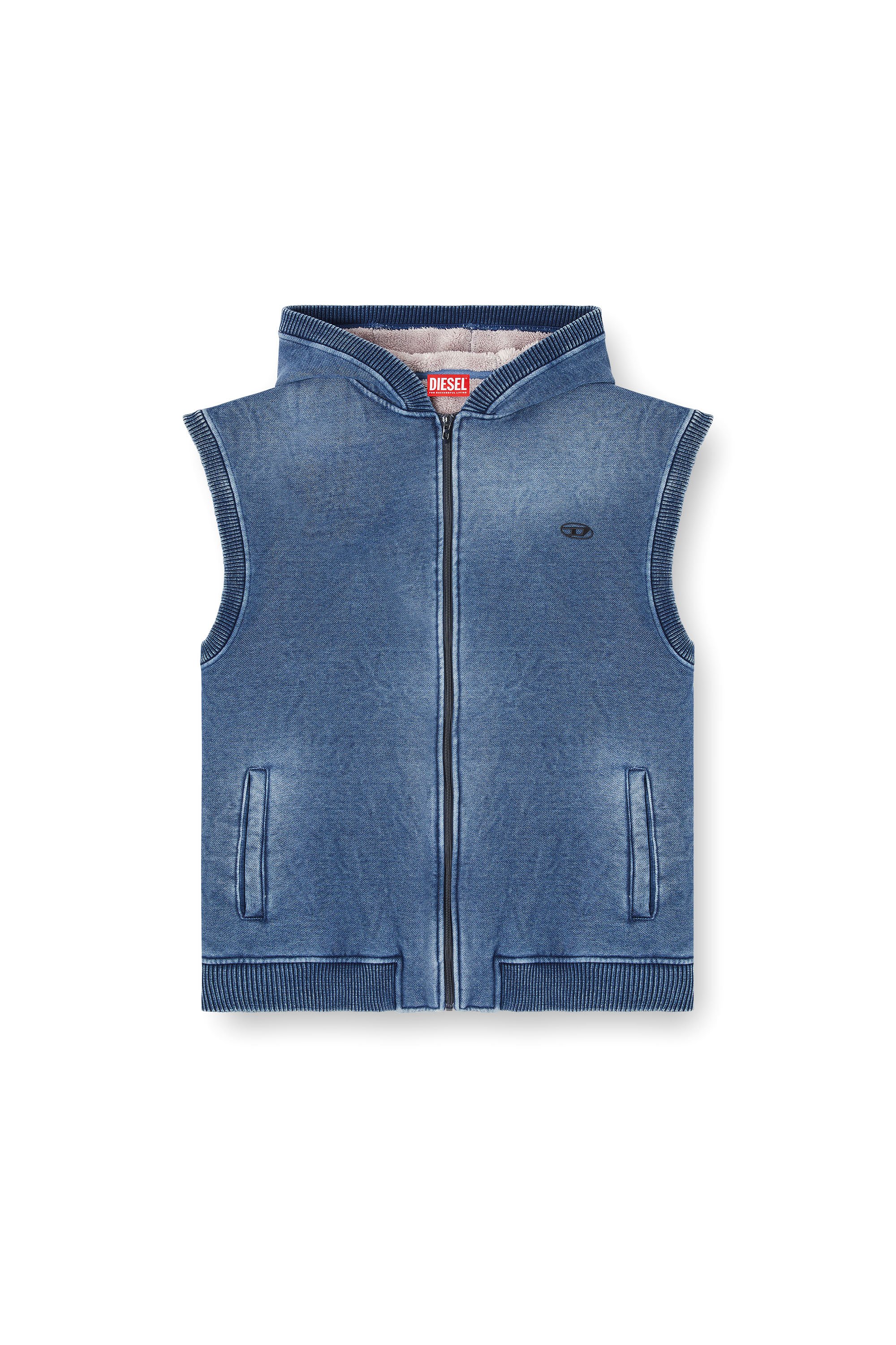 Diesel - S-HAKEL, Man's Teddy-lined sleeveless zip-up hoodie in Medium blue - 3
