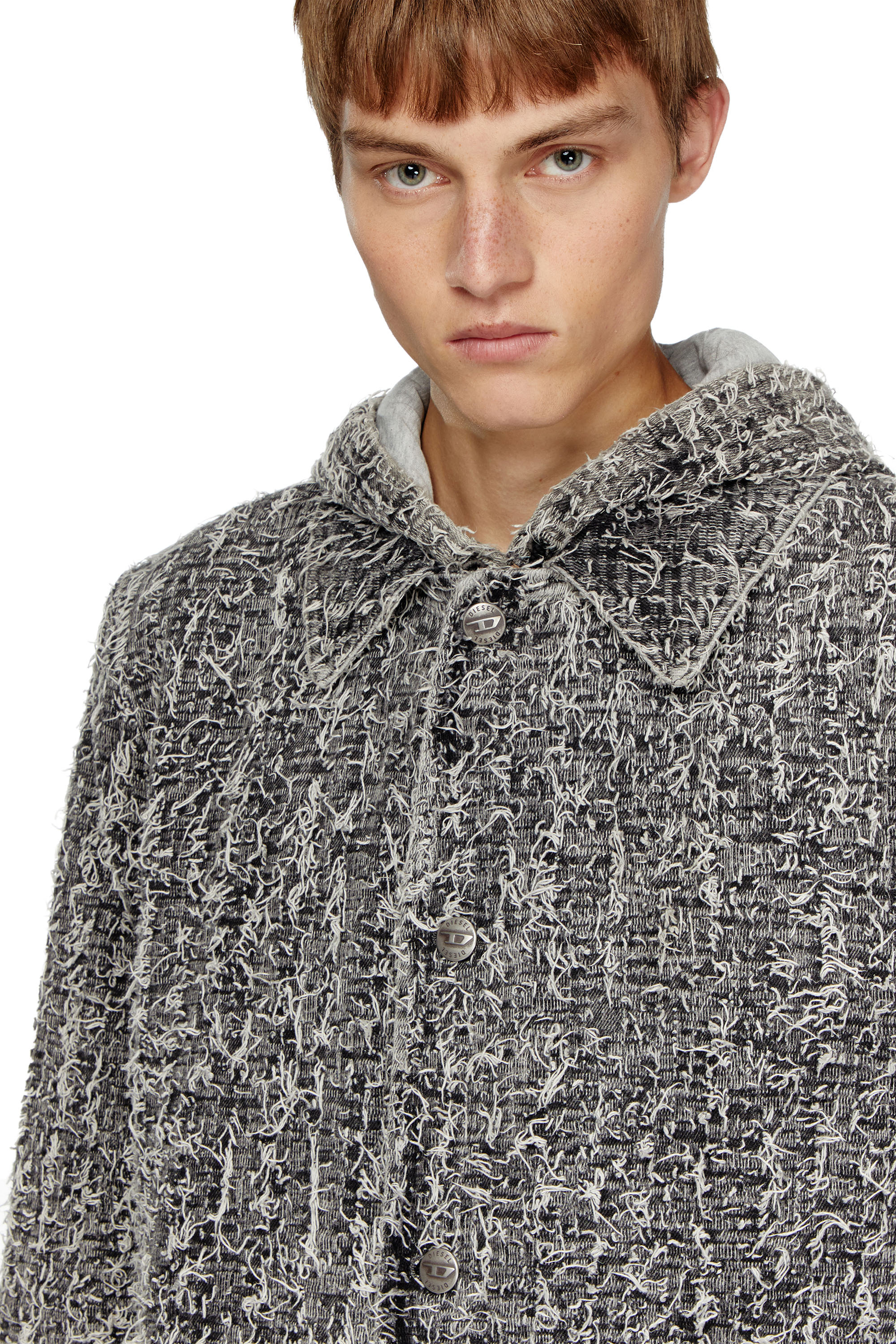 Diesel - D-JACK-S, Unisex's Hooded coat in bouclé denim in Light Grey - 5