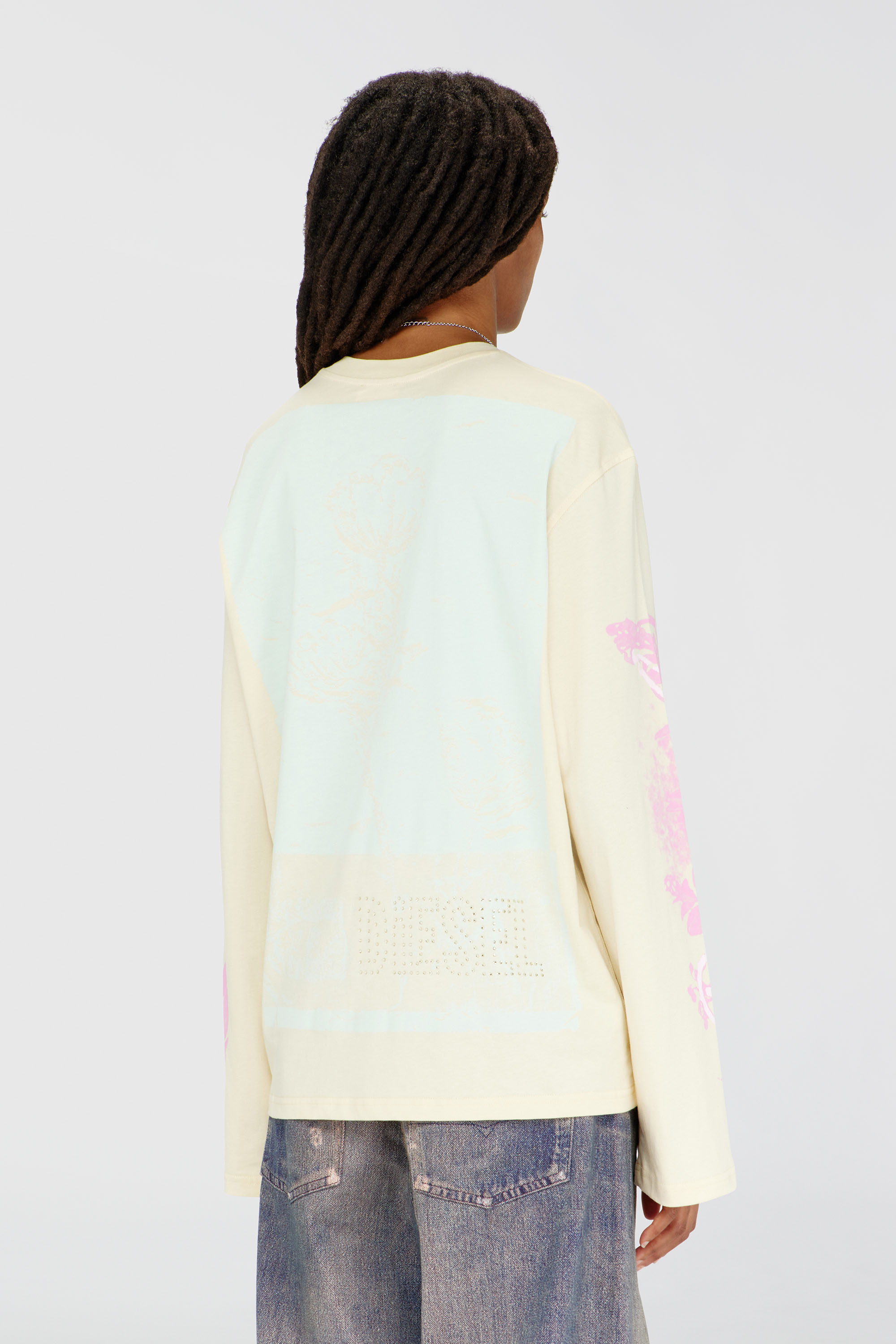 Diesel - T-HILARY-LS-AA3, Woman's Long-sleeve T-shirt with graphic prints and crystals in Yellow - 4