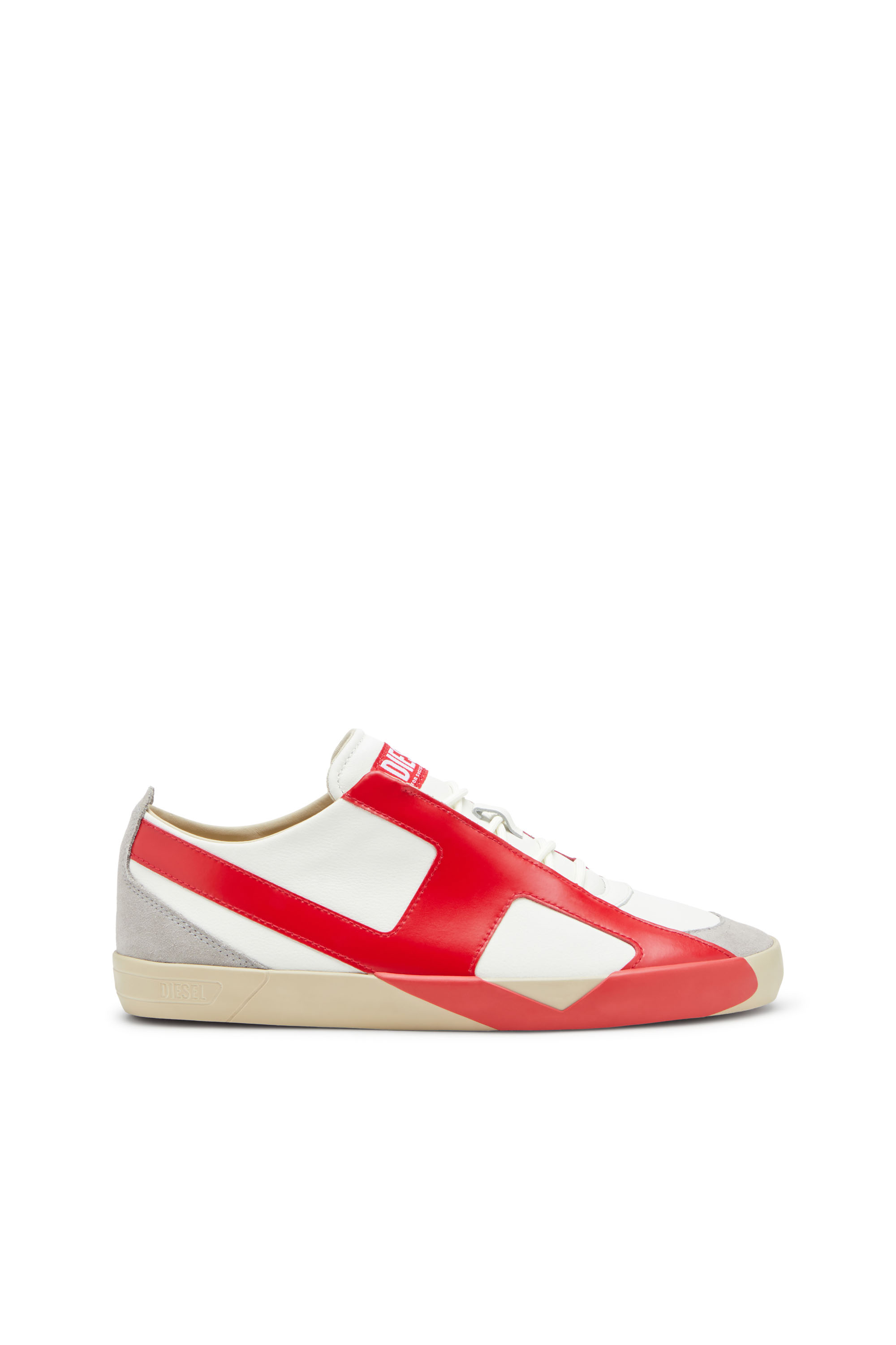 S-SLANTE-D LOW, White/Red Diesel - S-SLANTE-D LOW, Man's S-Slante-D-Sneakers in suede and leather with D logo in White/Red - 1
