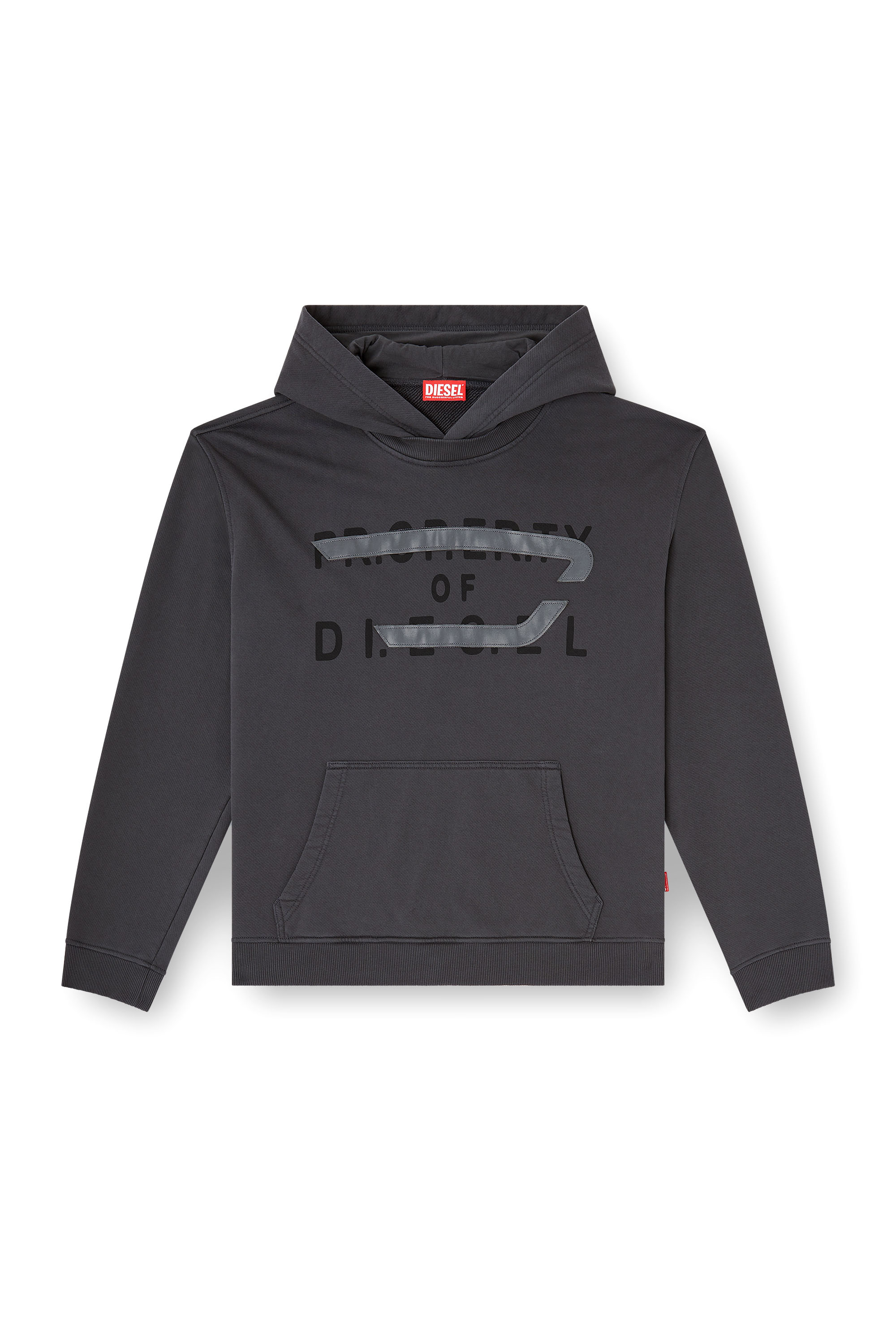 Diesel - S-NORMAN-HOOD, Man's Cotton hoodie with D appliqu&eacute; in Dark grey - 3