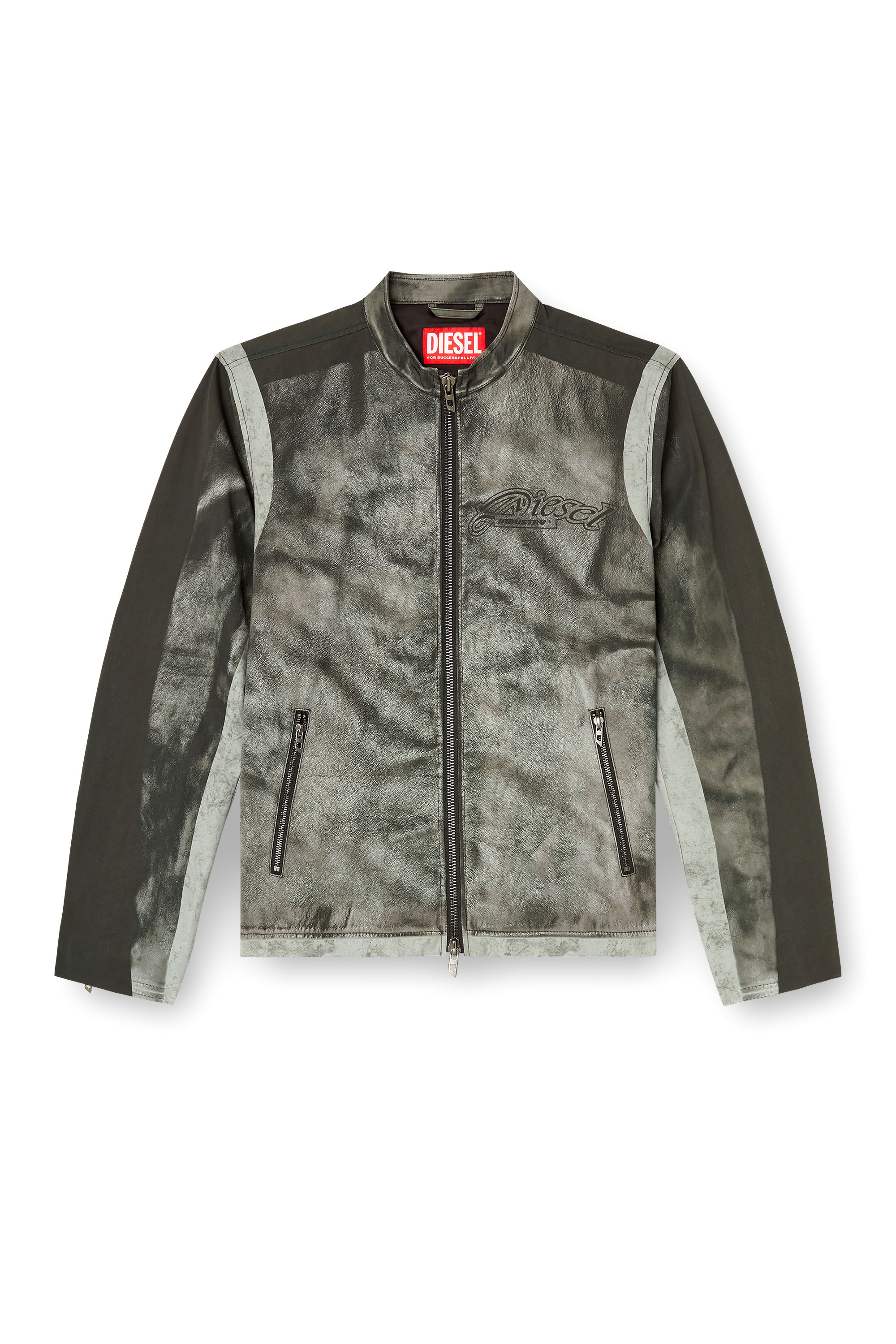 Diesel - J-EVERT, Man's Biker jacket in printed canvas in Dark grey - 2
