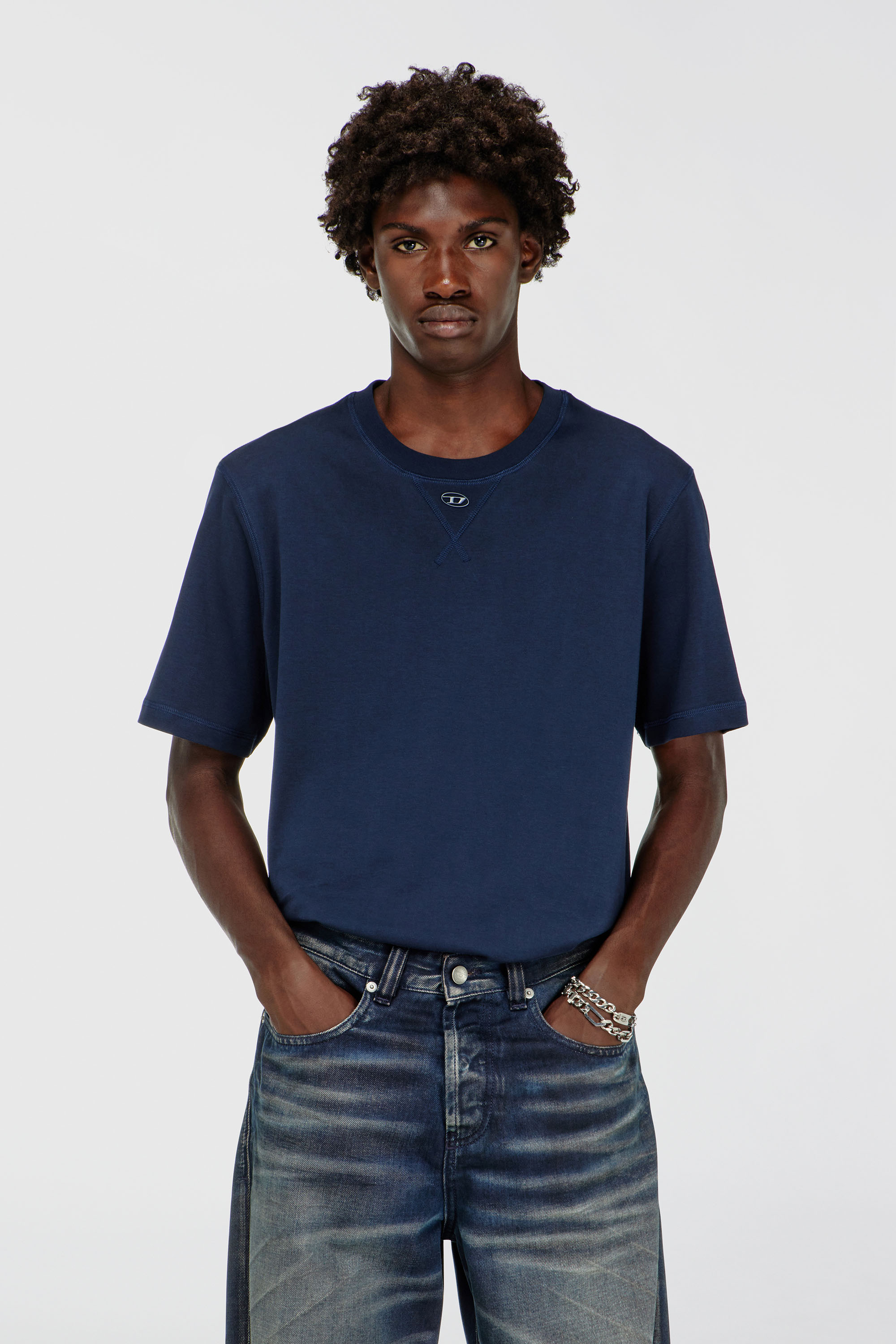 Diesel - T-MADJUST-TR, Man's Regular T-shirt with crew neck and Oval D in Blue - 3