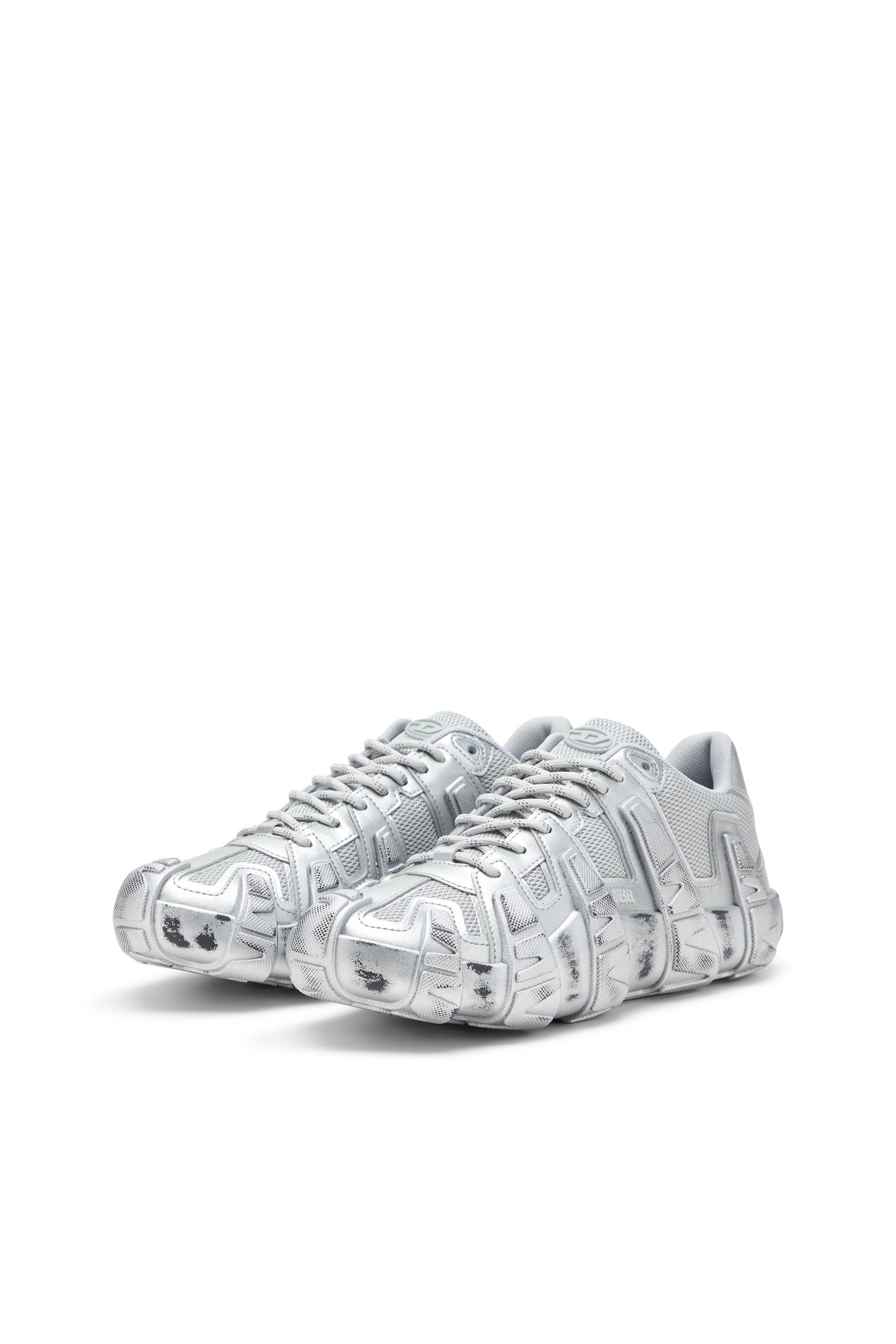 S-D-GRIFFE LOW, Silver Diesel - S-D-GRIFFE LOW, Man's S-D-Griffe-Metallic sneakers in mesh and PU in Silver - 9