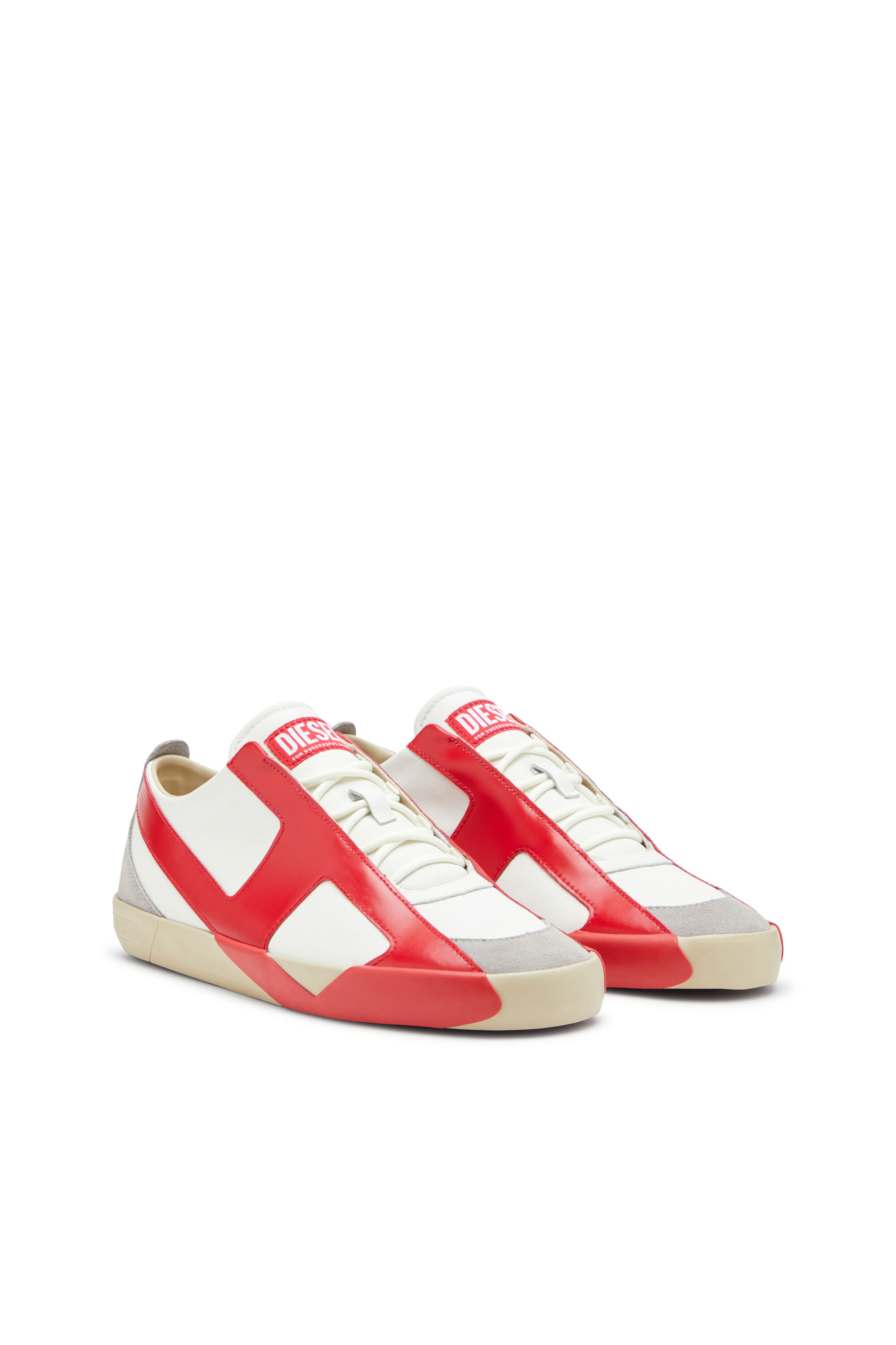 S-SLANTE-D LOW, White/Red Diesel - S-SLANTE-D LOW, Man's S-Slante-D-Sneakers in suede and leather with D logo in White/Red - 2