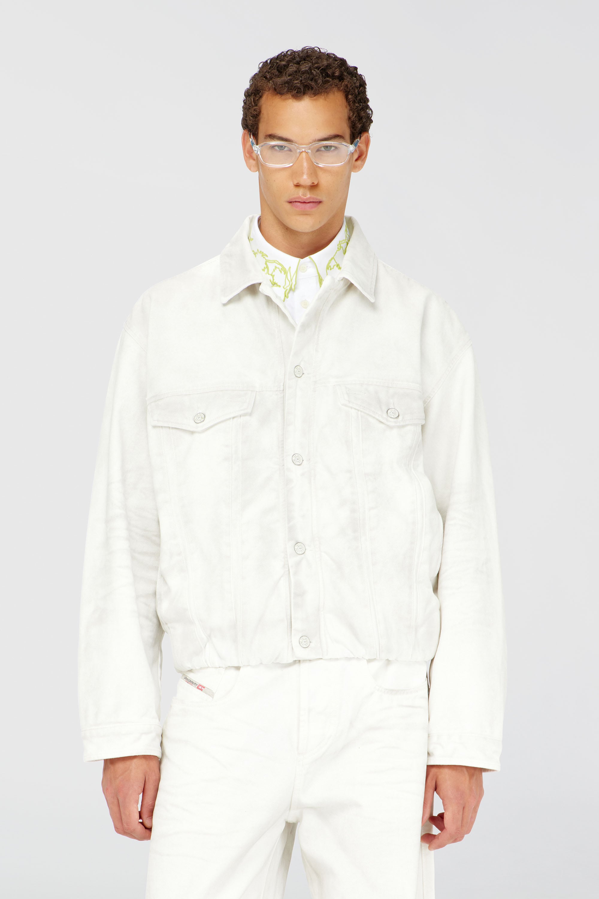 Diesel - D-MORVI-FSJ1, Man's Elasticated trucker jacket in denim in White - 1