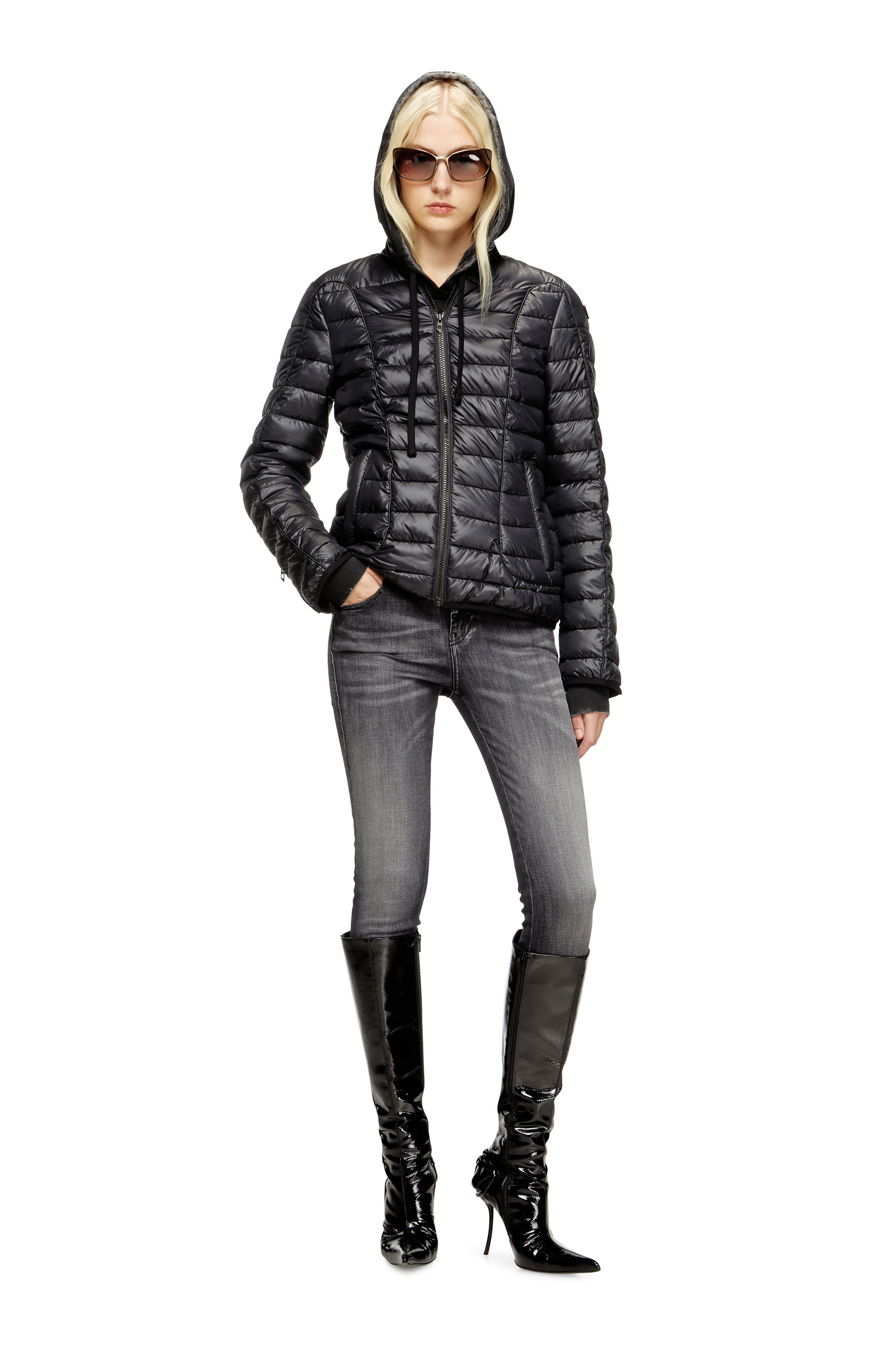 W-PILOT-FEM, Black Diesel - W-PILOT-FEM, Woman's Puffer jacket with biker details in Black - 1