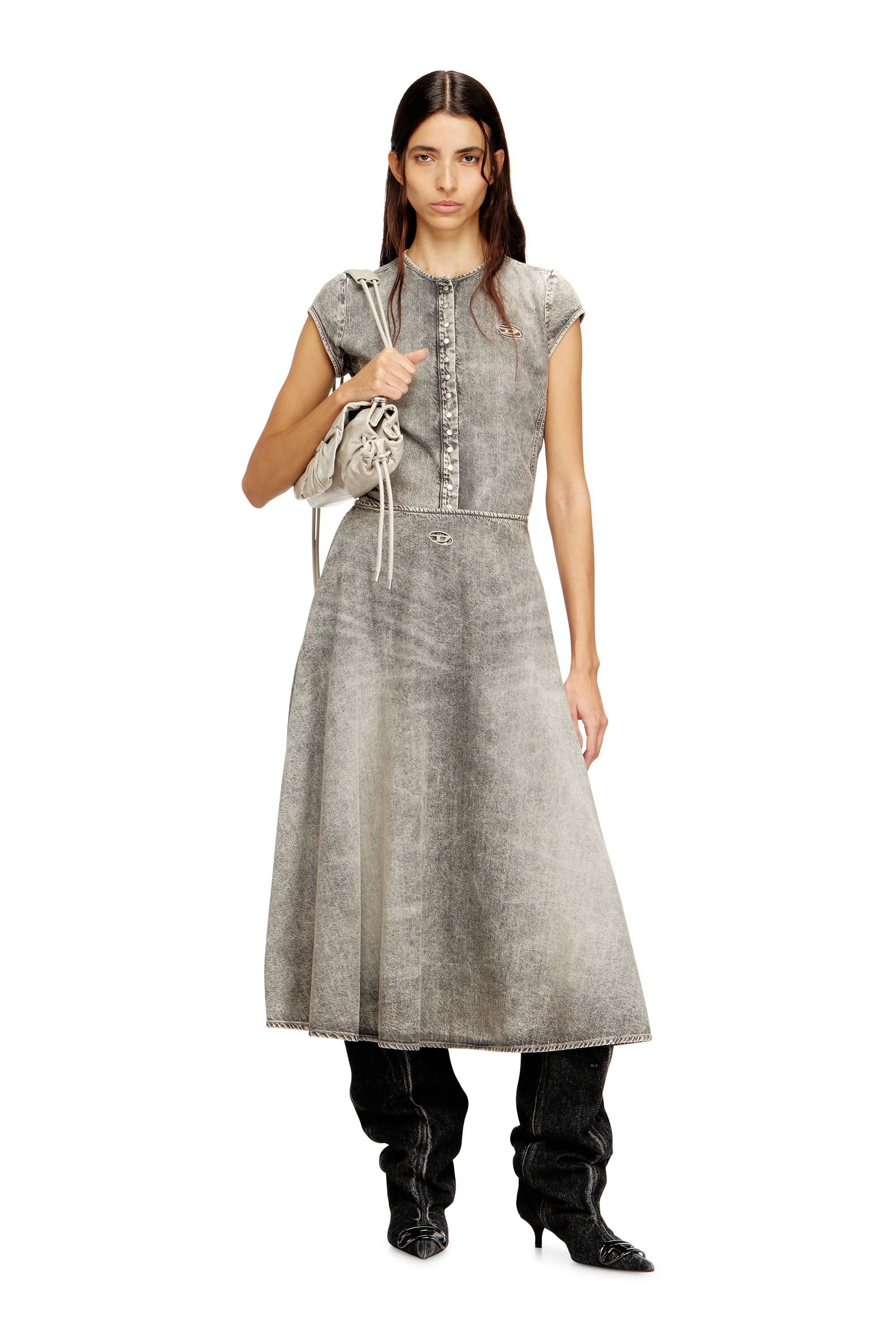 Diesel - DE-ROSET-S, Woman's Short-sleeve denim shirt with athletic stripes in null - 2