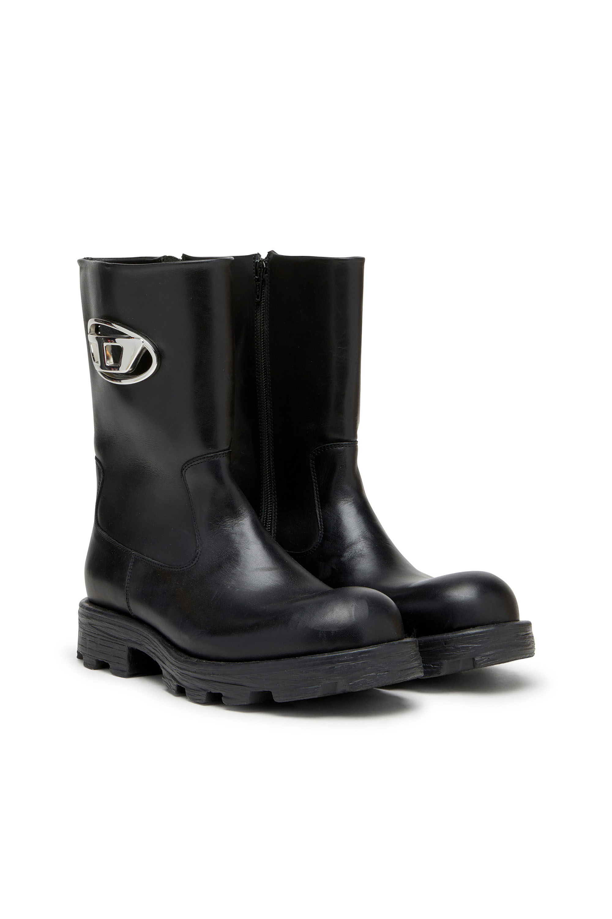 Diesel - D-HAMMER BKR D W, Woman's D-Hammer-Cut-out leather boots with logo hardware in Black - 2