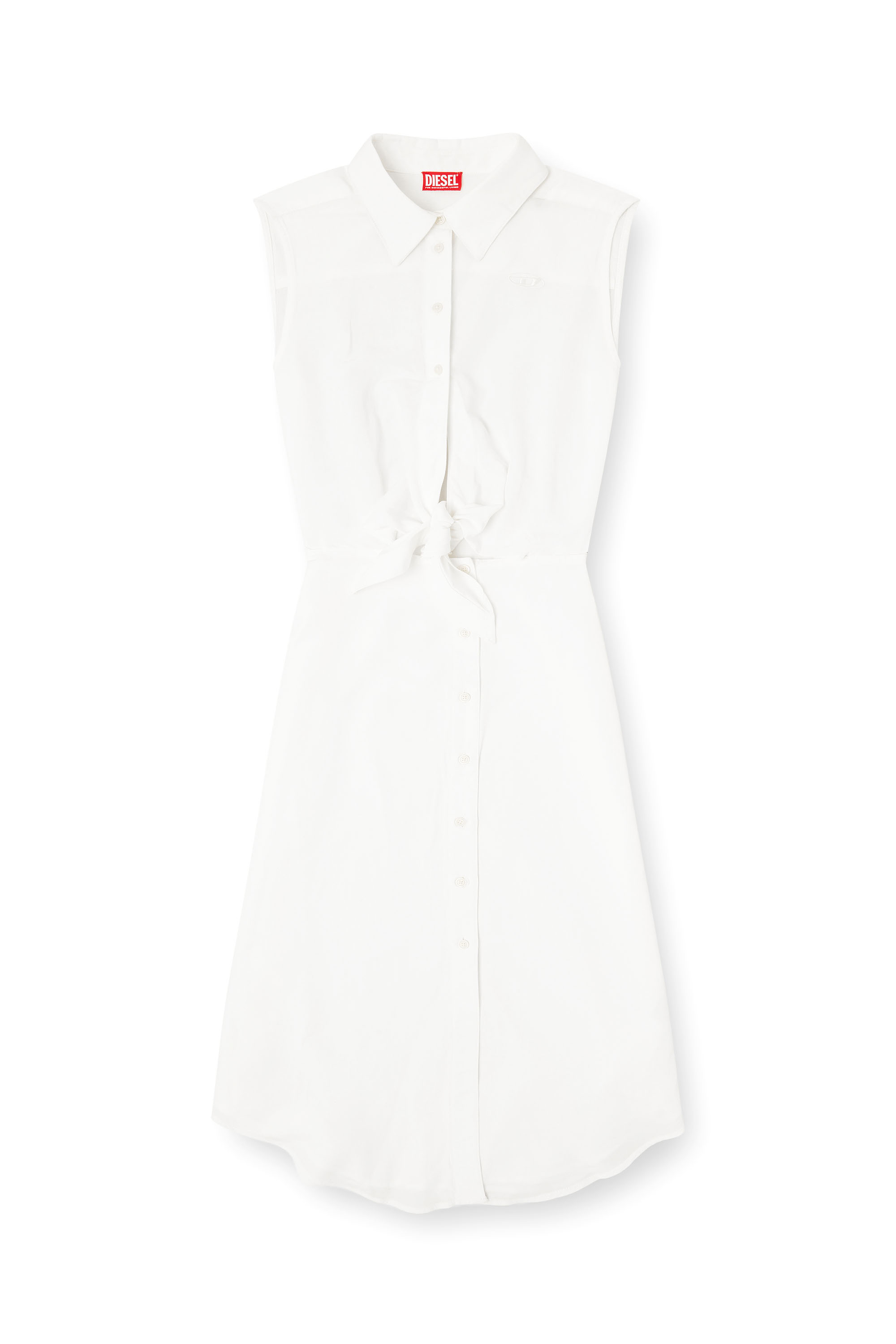 Diesel - D-ELTA-SL, Woman's Linen-blend midi dress with knot detail in White - 1
