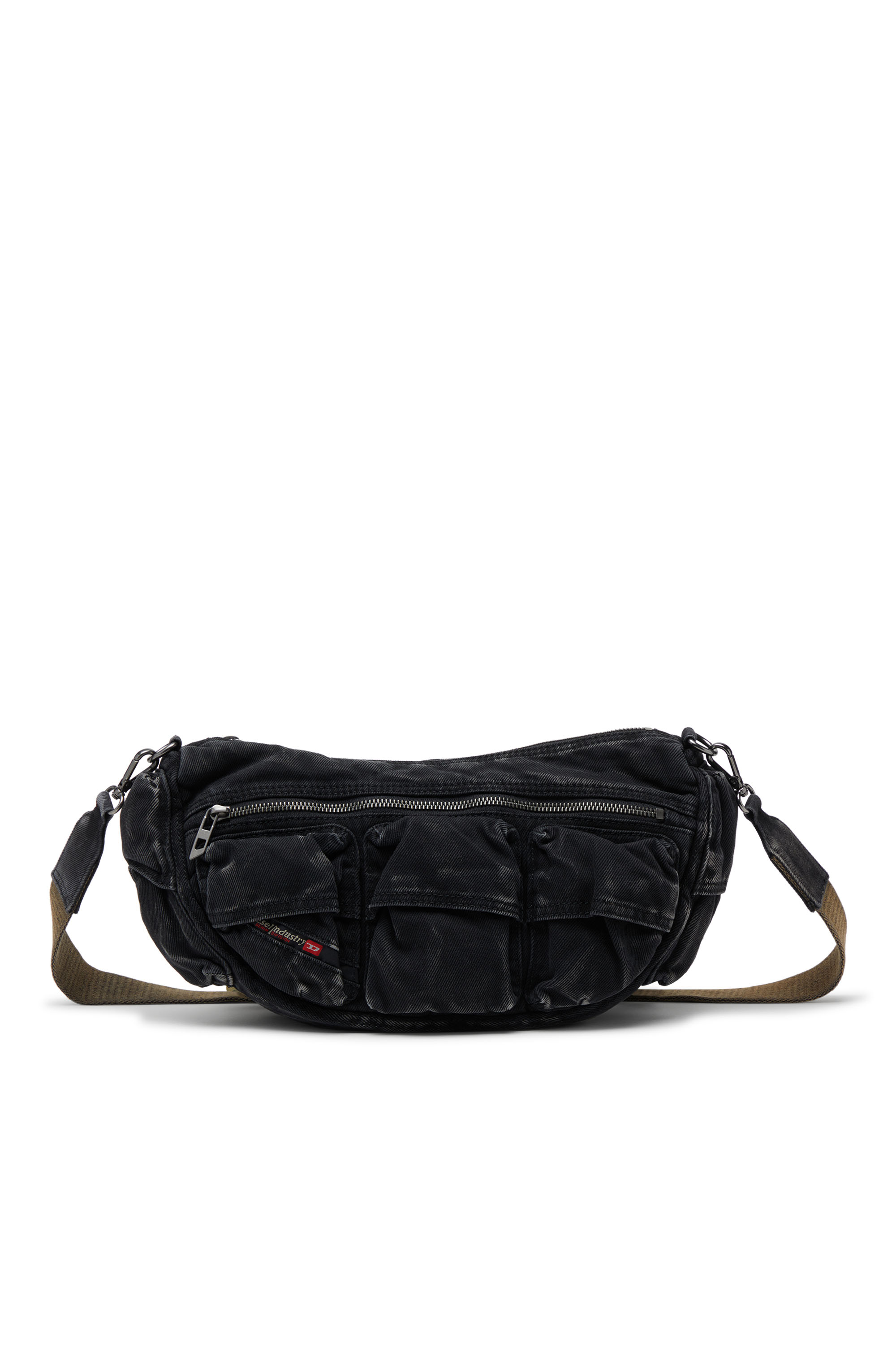 Diesel - MULTI-PKTS SHOULDER BAG X, Unisex's Multi-Pkts-Multipocket bag in washed denim in Black - 1